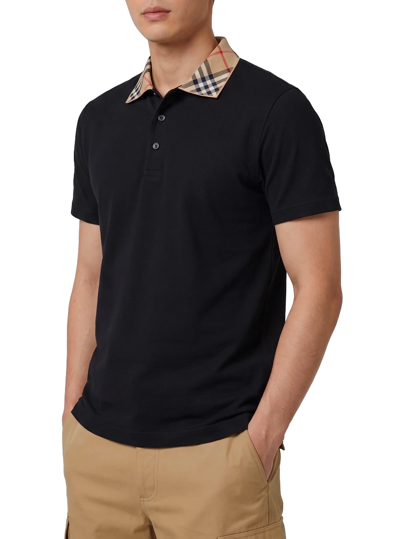 Check-collar cotton polo shirt