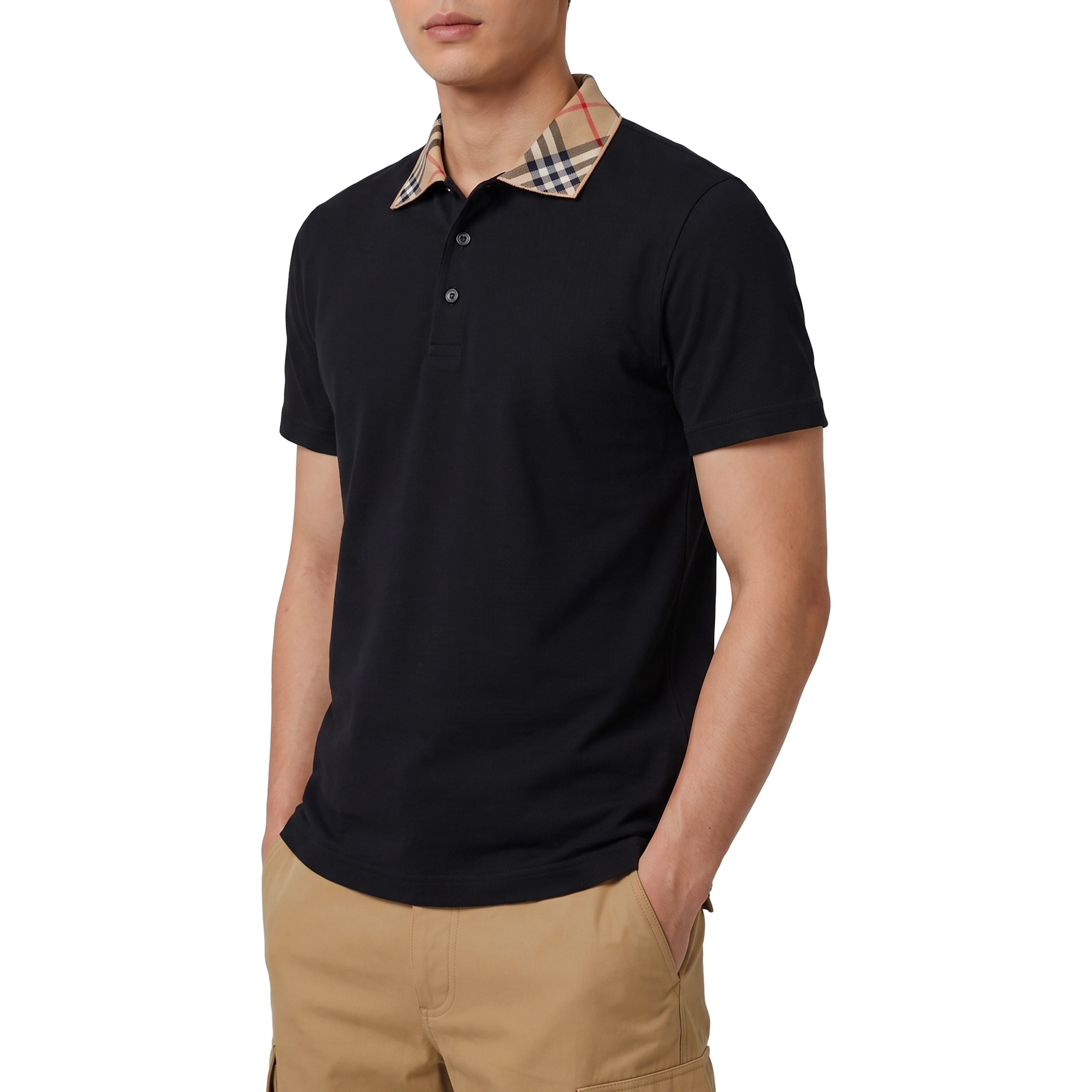 Check-collar cotton polo shirt