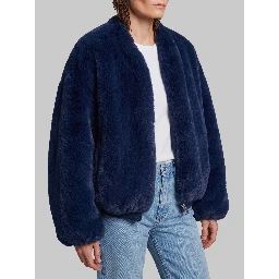 Navy blue Senna faux fur collarless jacket