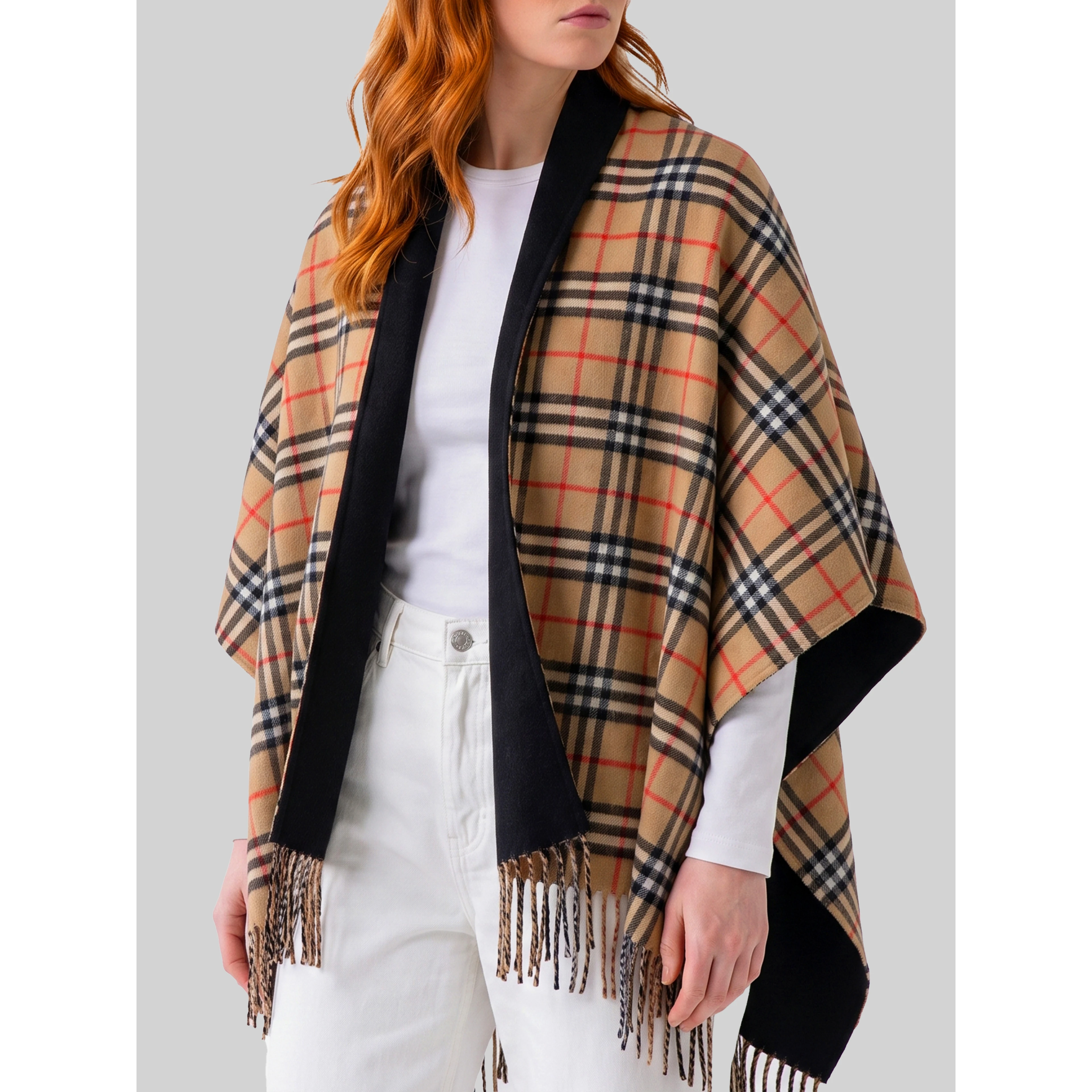 Reversible Check wool cape