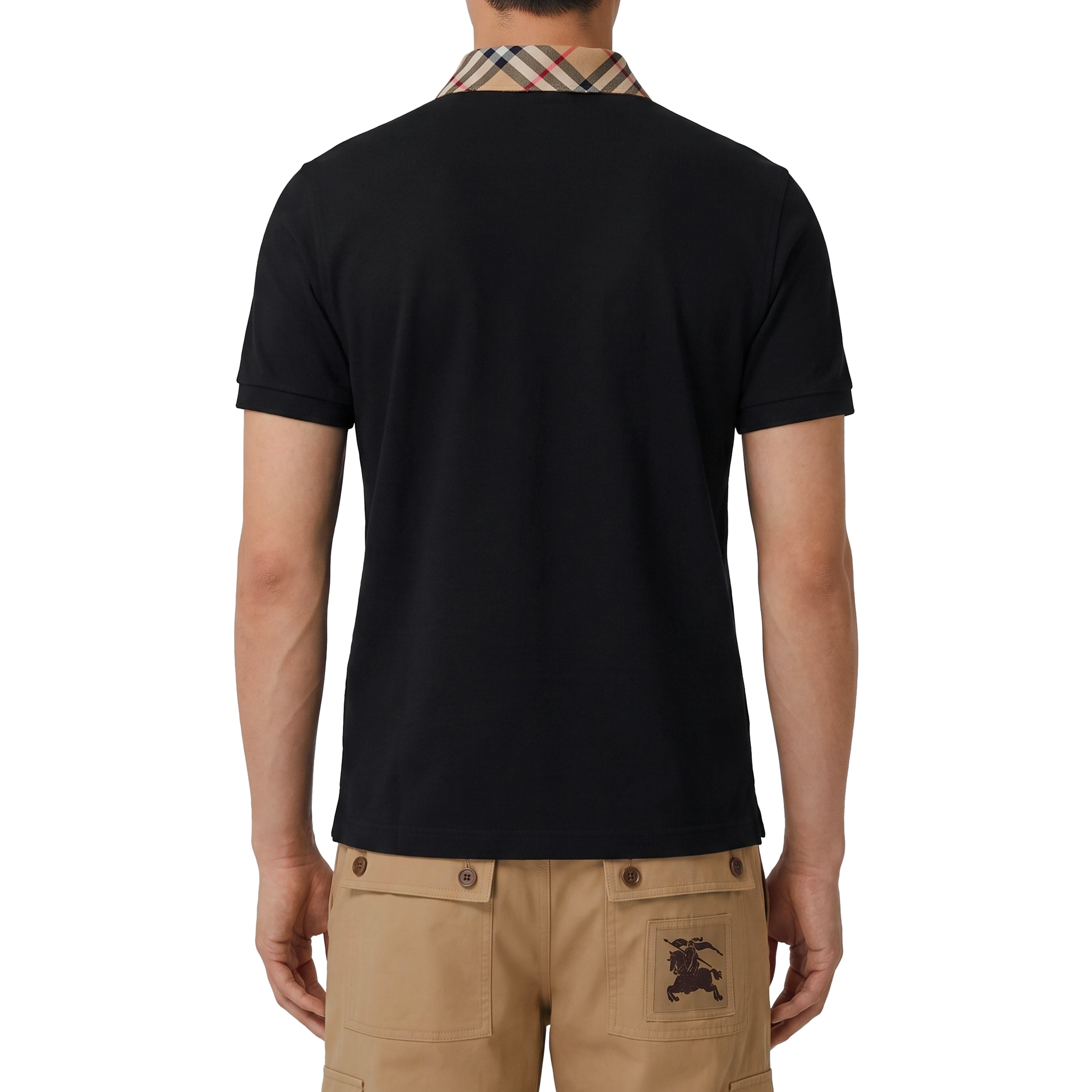 Check-collar cotton polo shirt