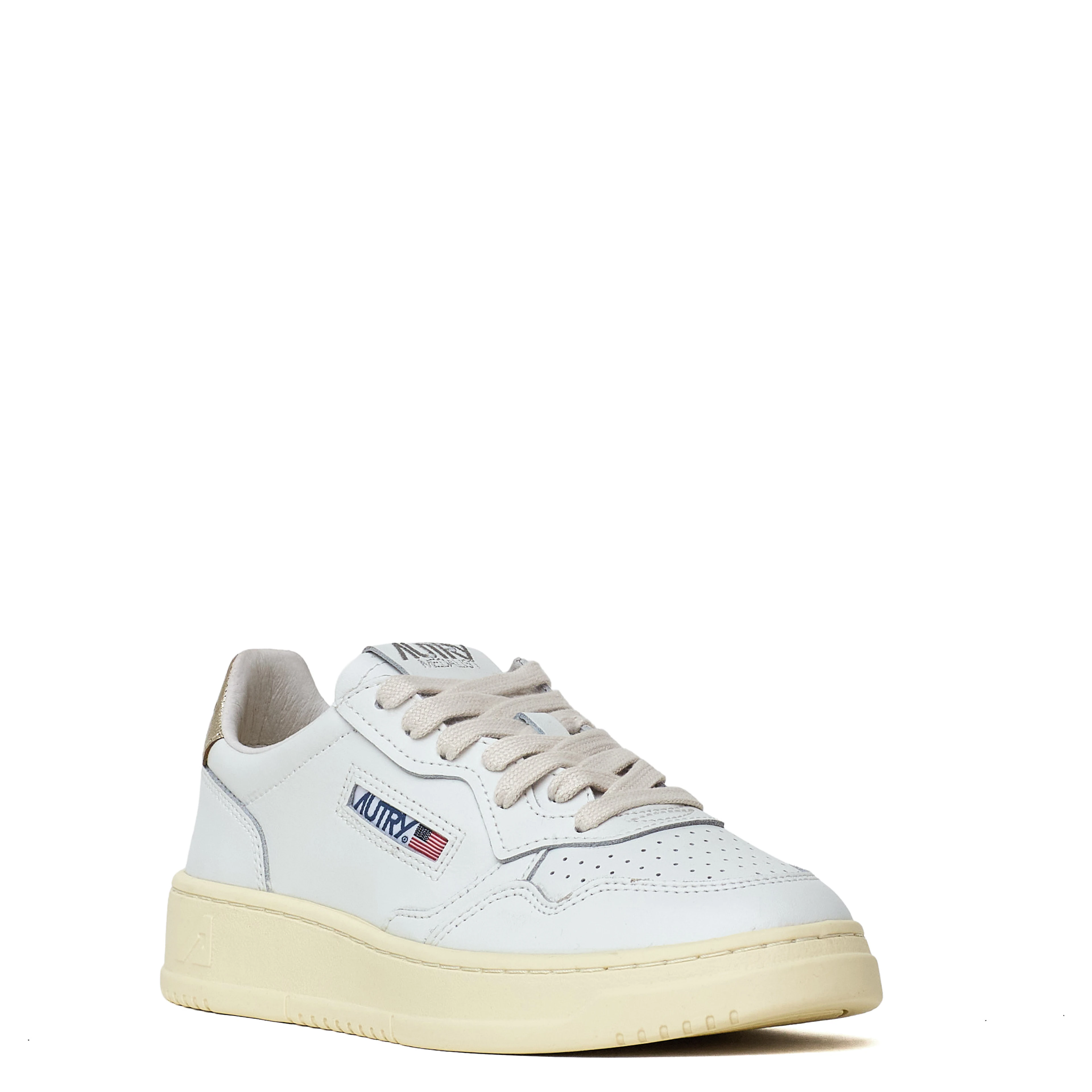 Sneakers Medalist Low In Pelle Bianca, Oro