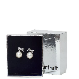 Crystal Bow Pearl Back Earrings