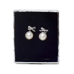 Crystal Bow Pearl Back Earrings