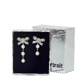Crystal Bow Pearl Droplet Earrings