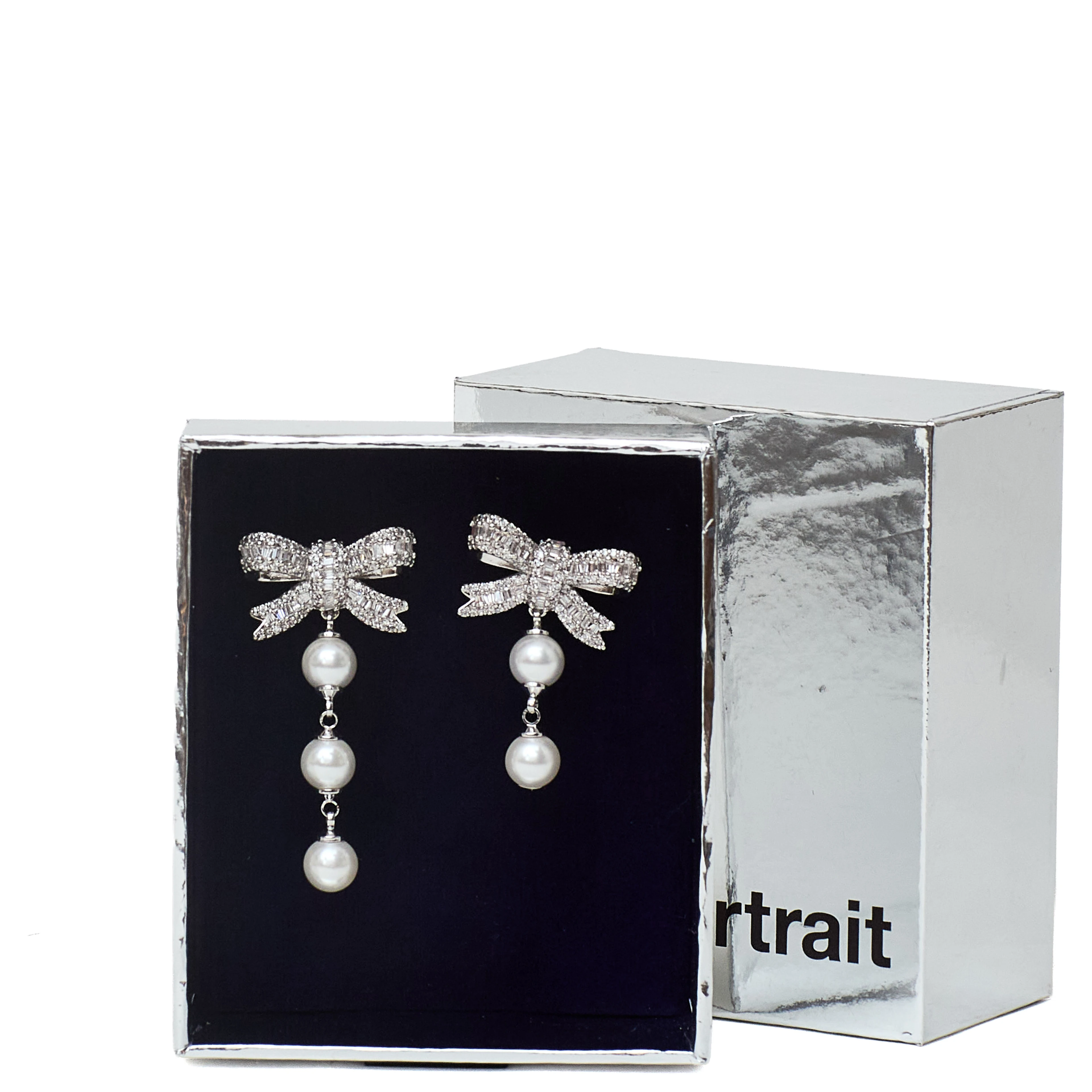 Crystal Bow Pearl Droplet Earrings