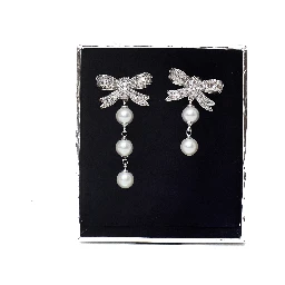 Crystal Bow Pearl Droplet Earrings