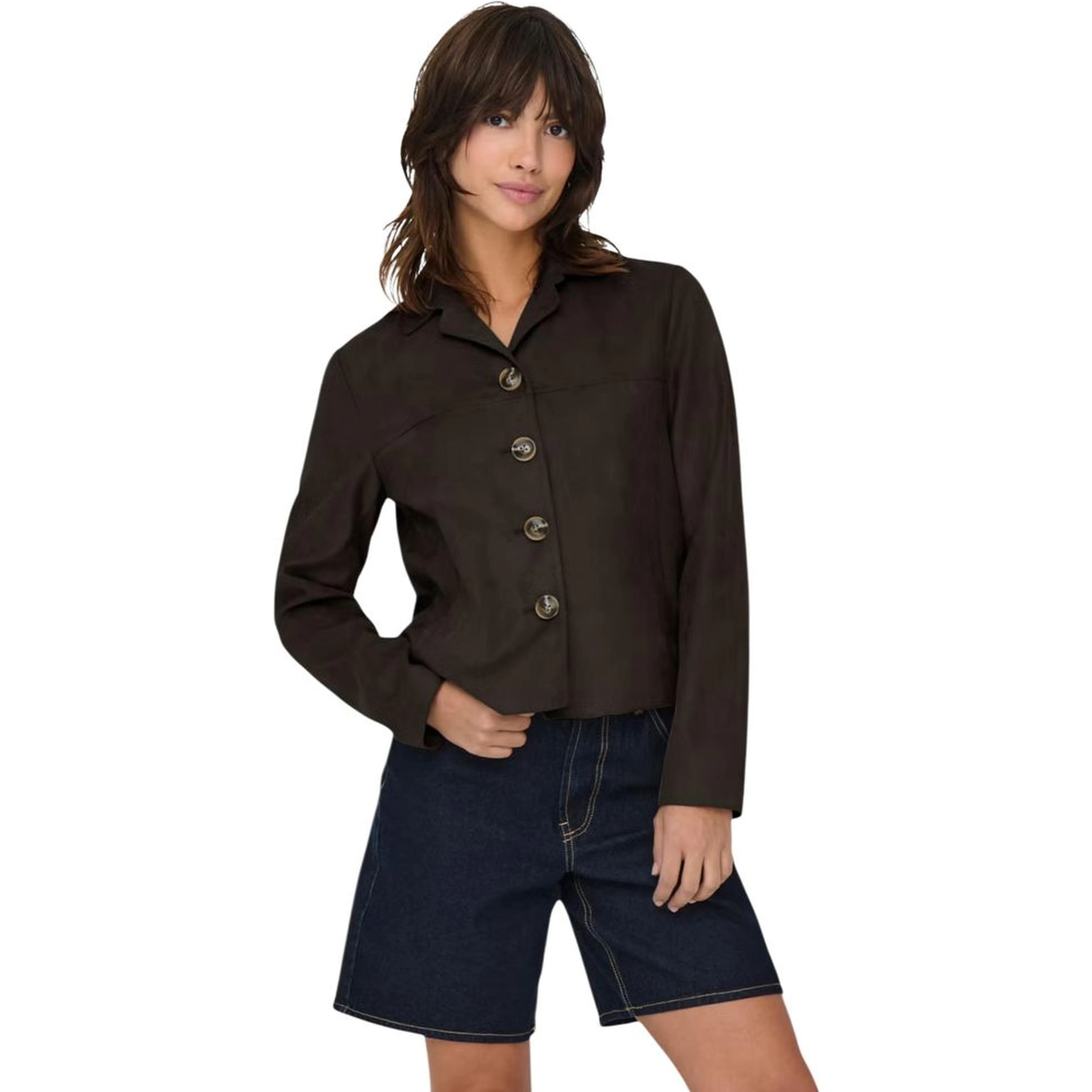 Brown Polyester Full-Length Jacket