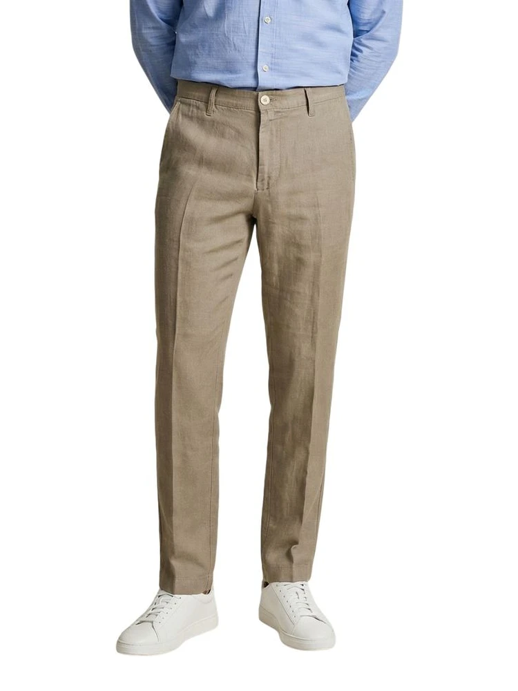 Beige Linen Casual Pants