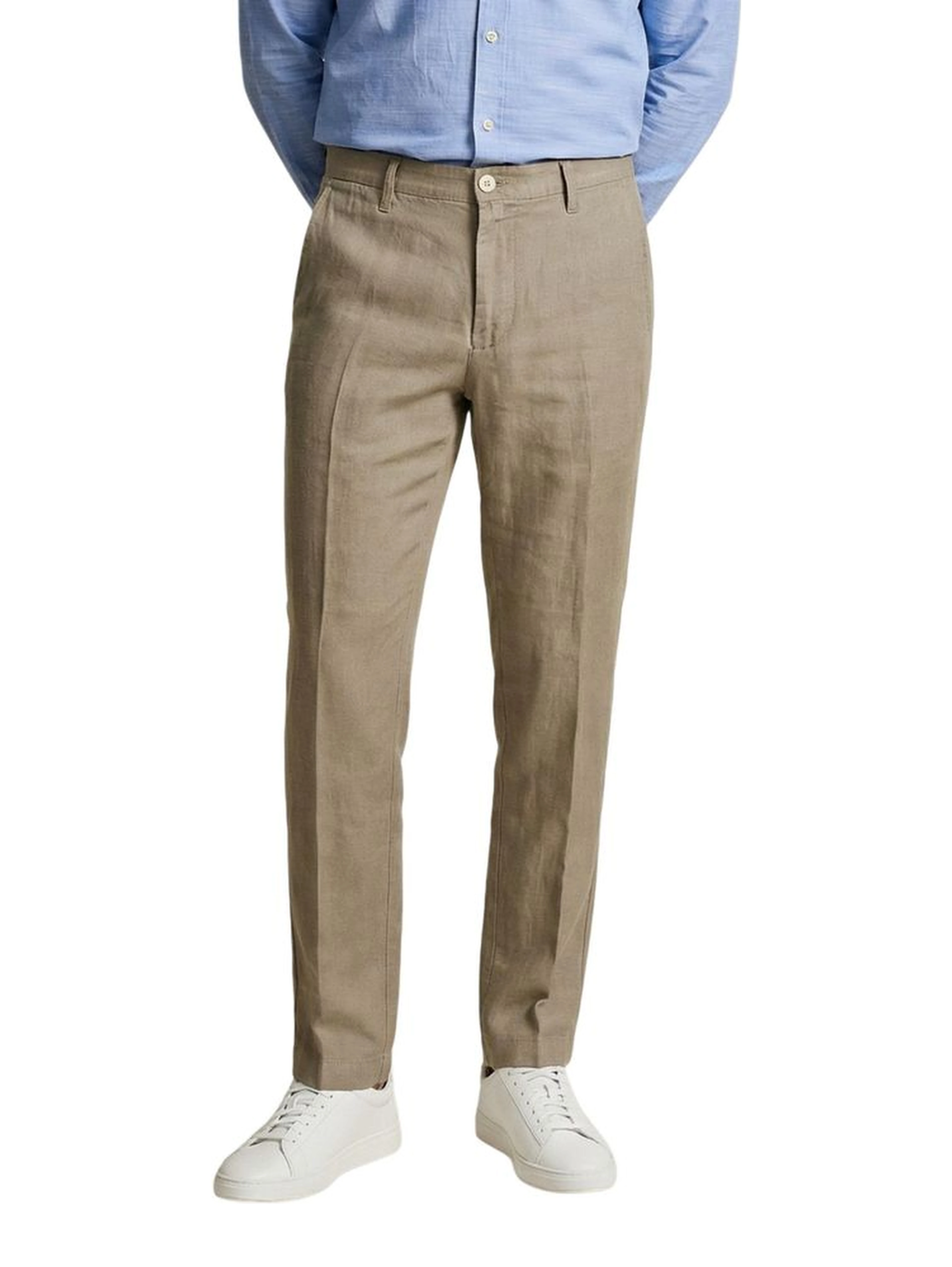 Beige Linen Casual Pants