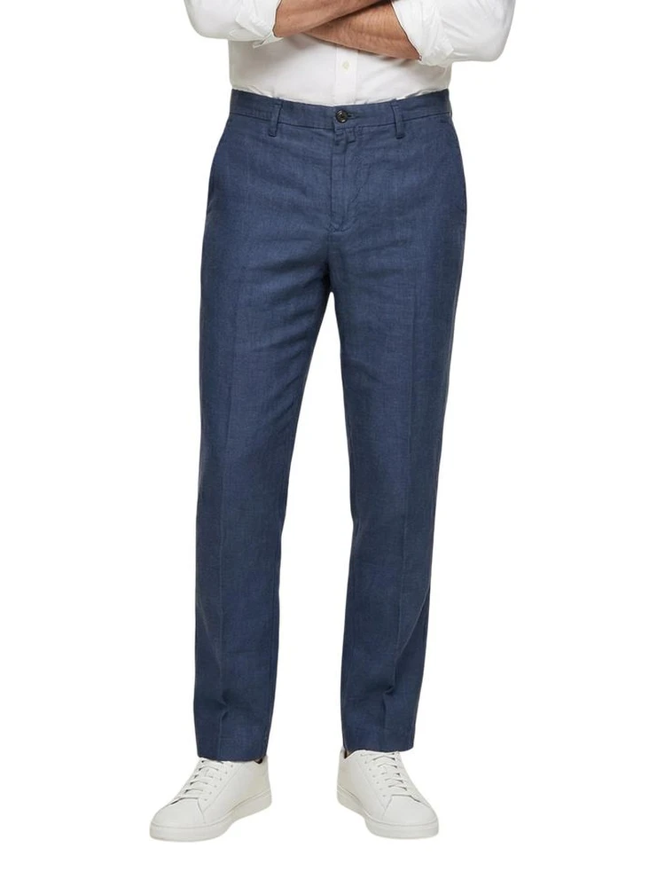 Blue Linen Casual Pants