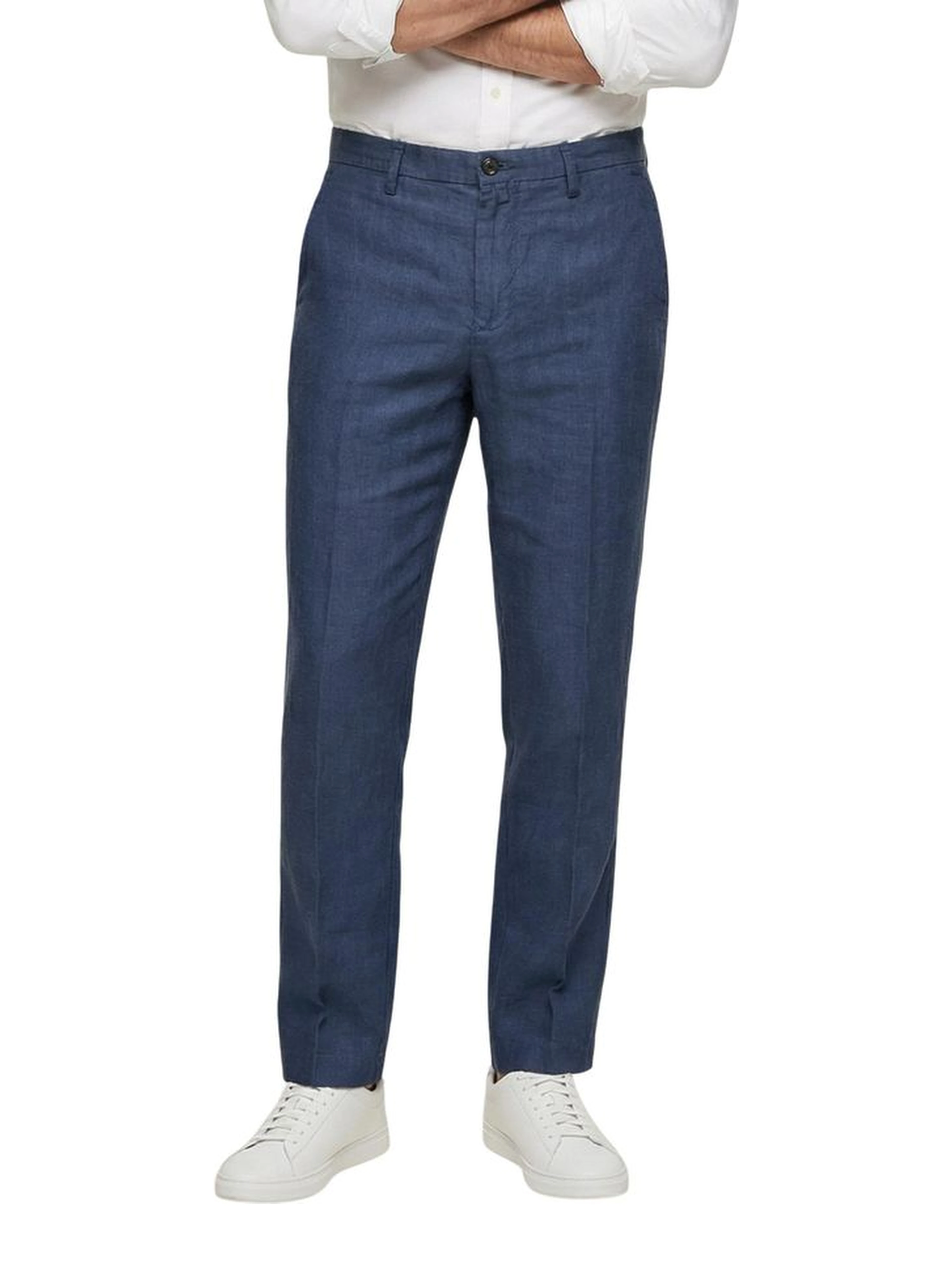 Blue Linen Casual Pants