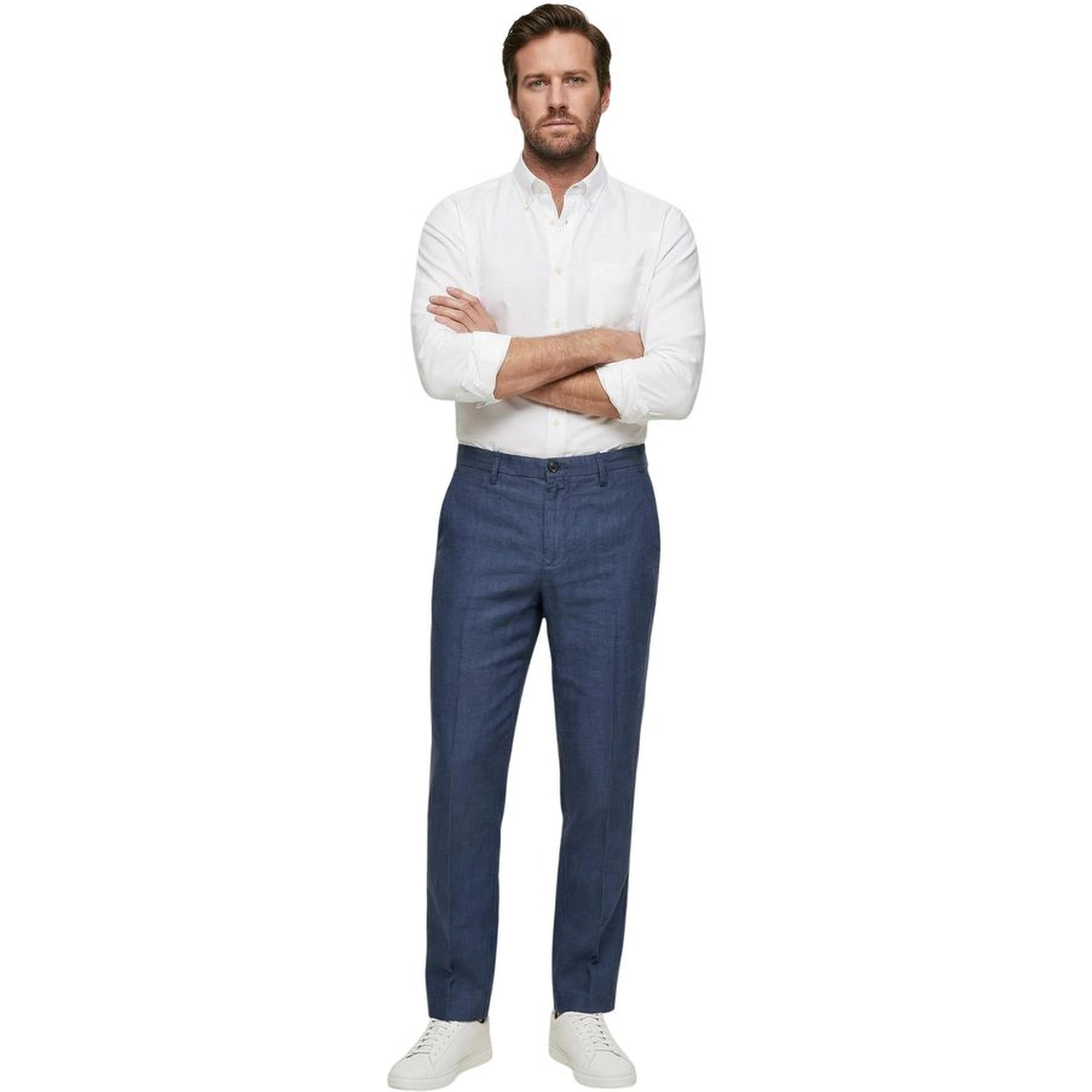 Blue Linen Casual Pants