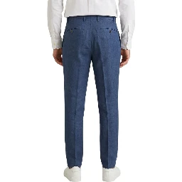 Blue Linen Casual Pants