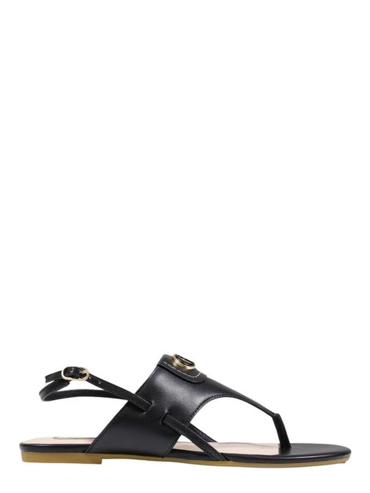 Black Leather Flat Sandals