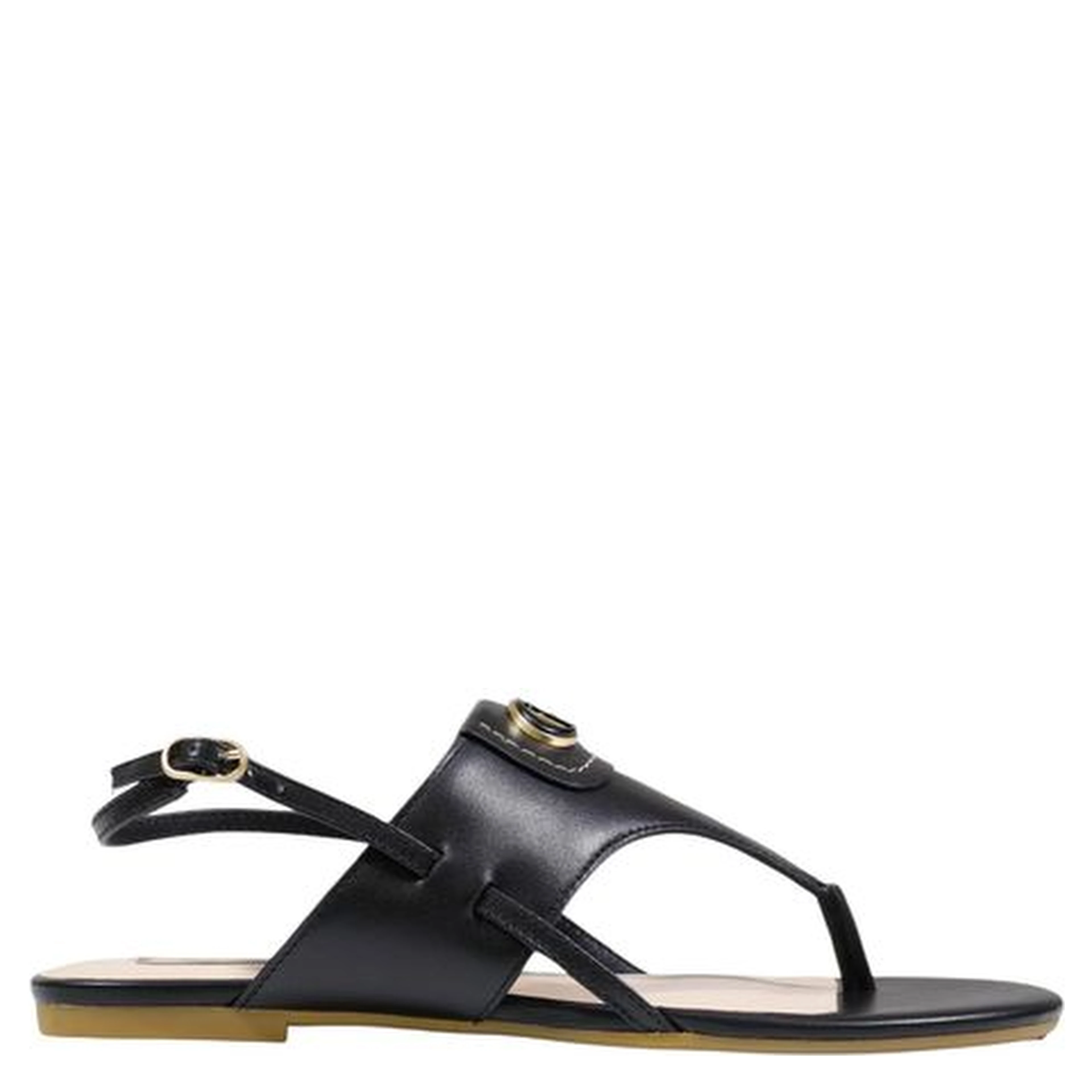 Black Leather Flat Sandals
