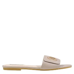 Beige Leather Flat Sandals