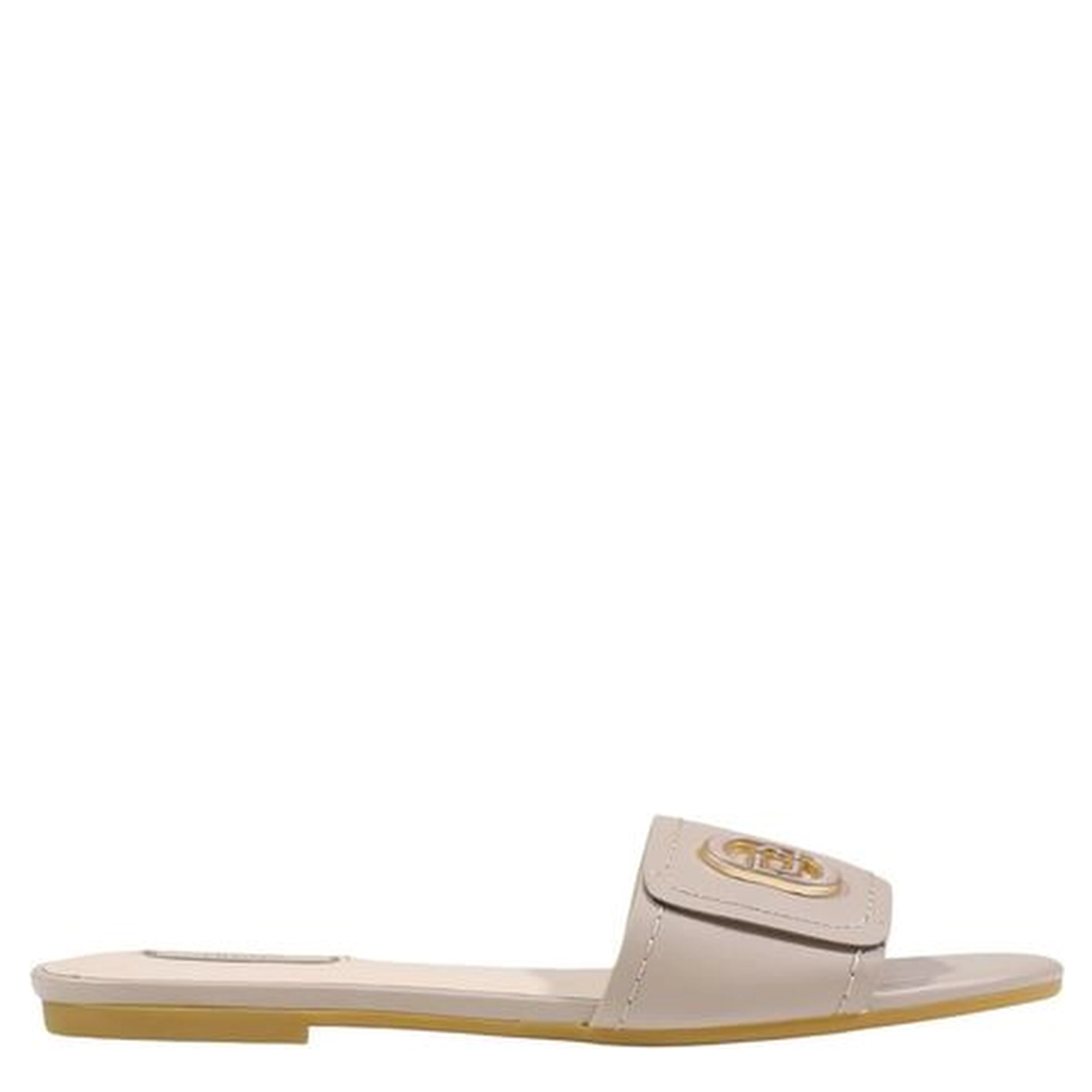 Beige Leather Flat Sandals