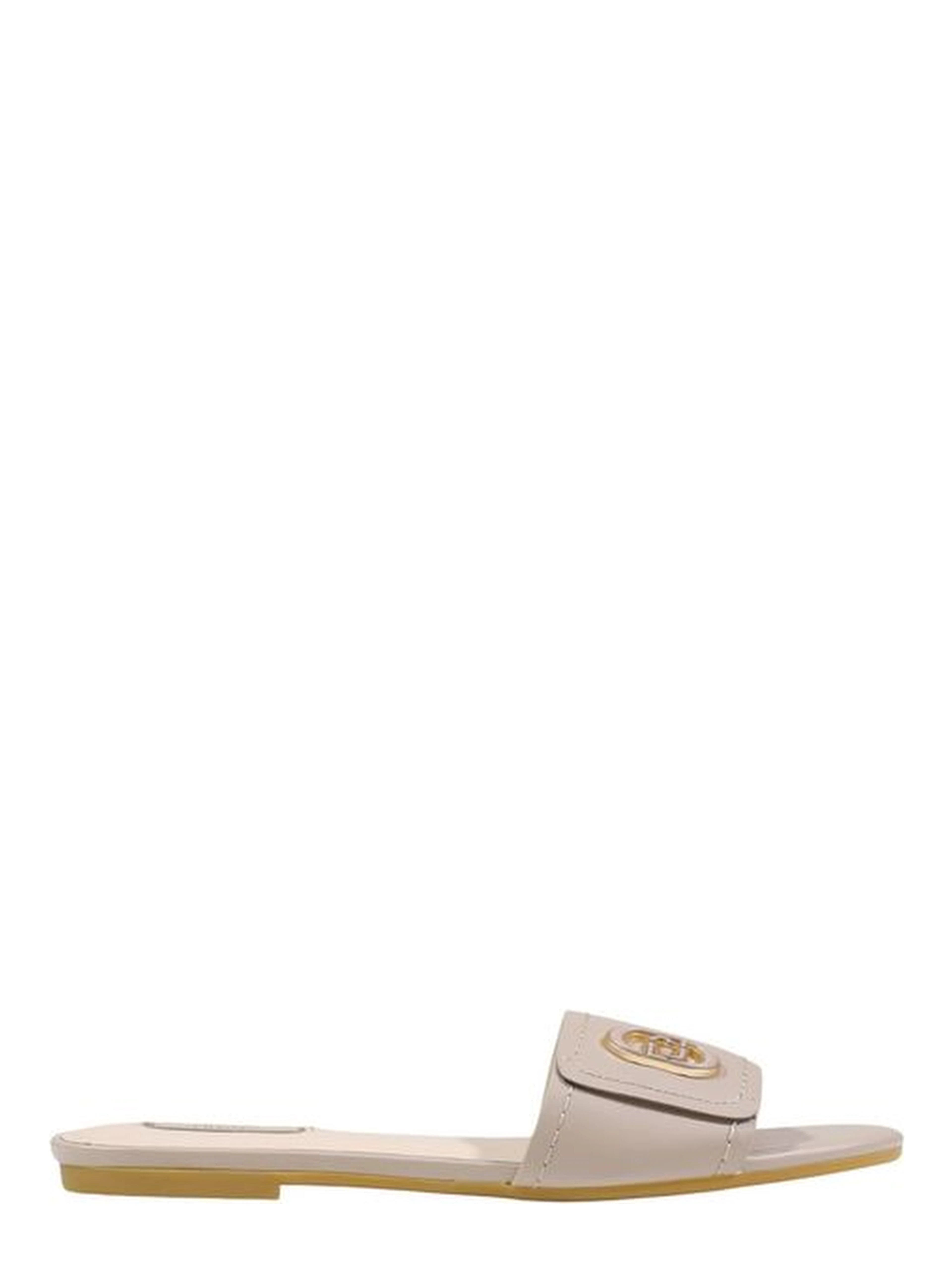 Beige Leather Flat Sandals