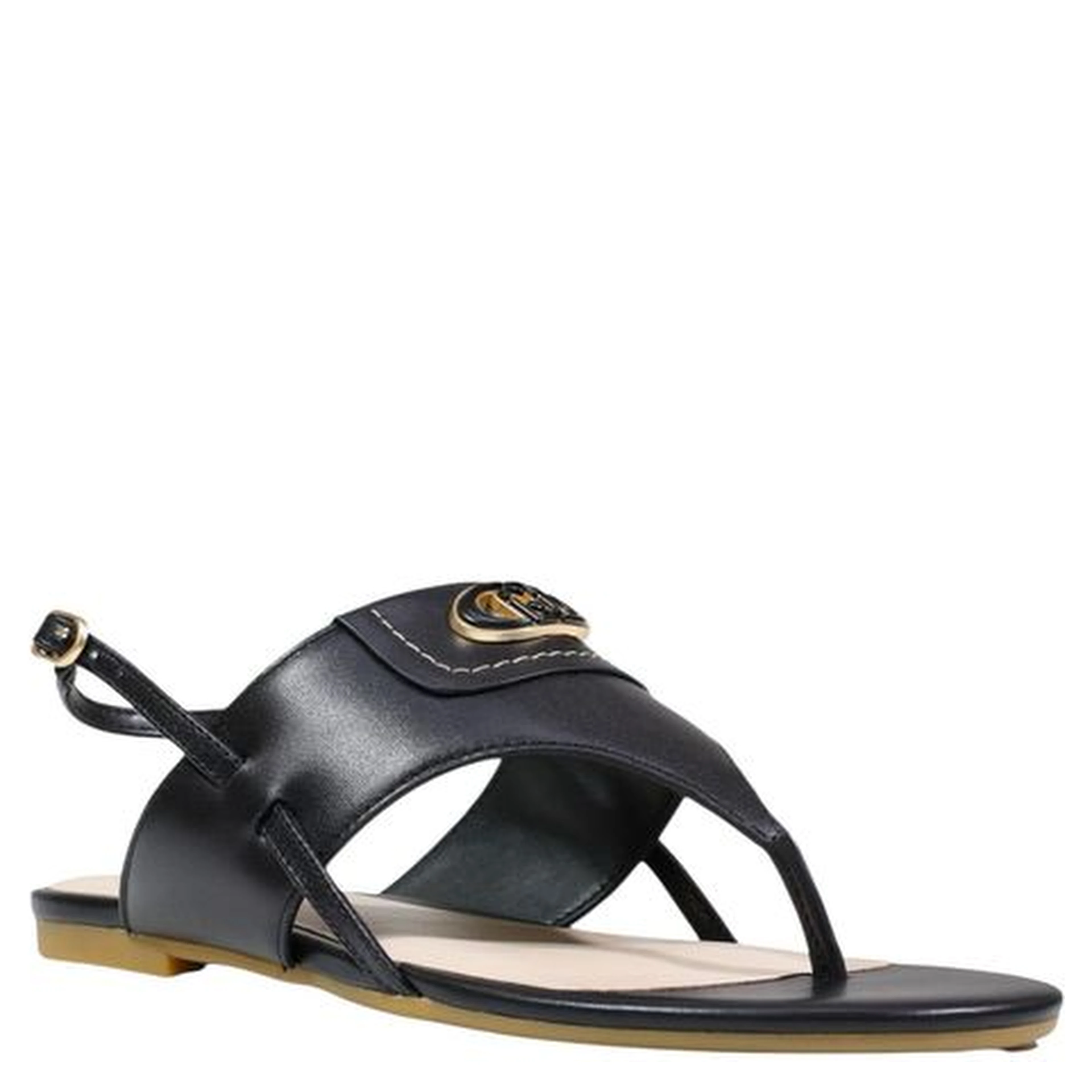 Black Leather Flat Sandals