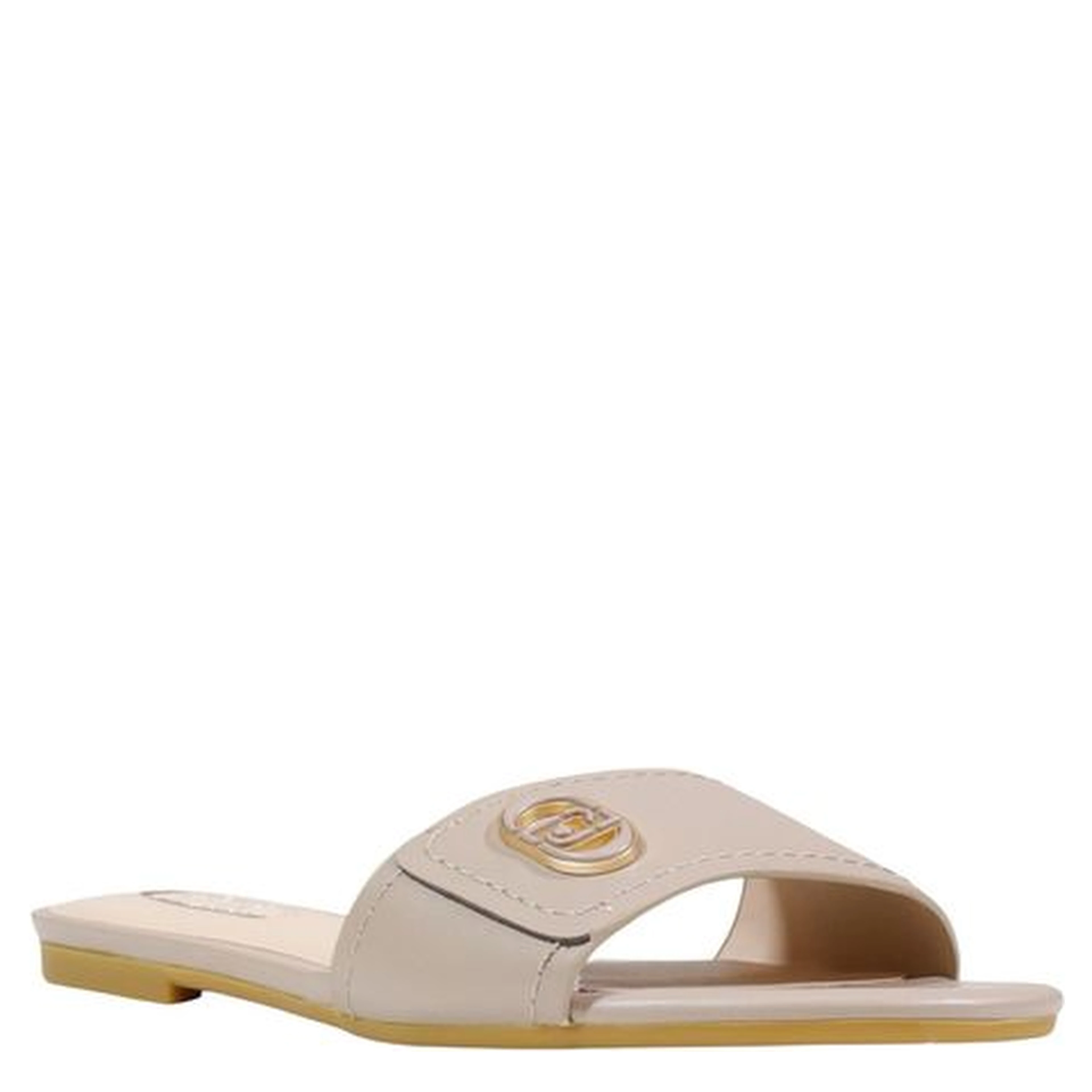 Beige Leather Flat Sandals