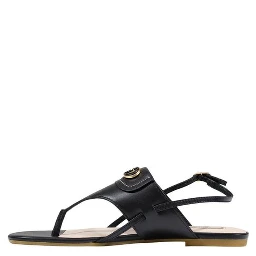 Black Leather Flat Sandals