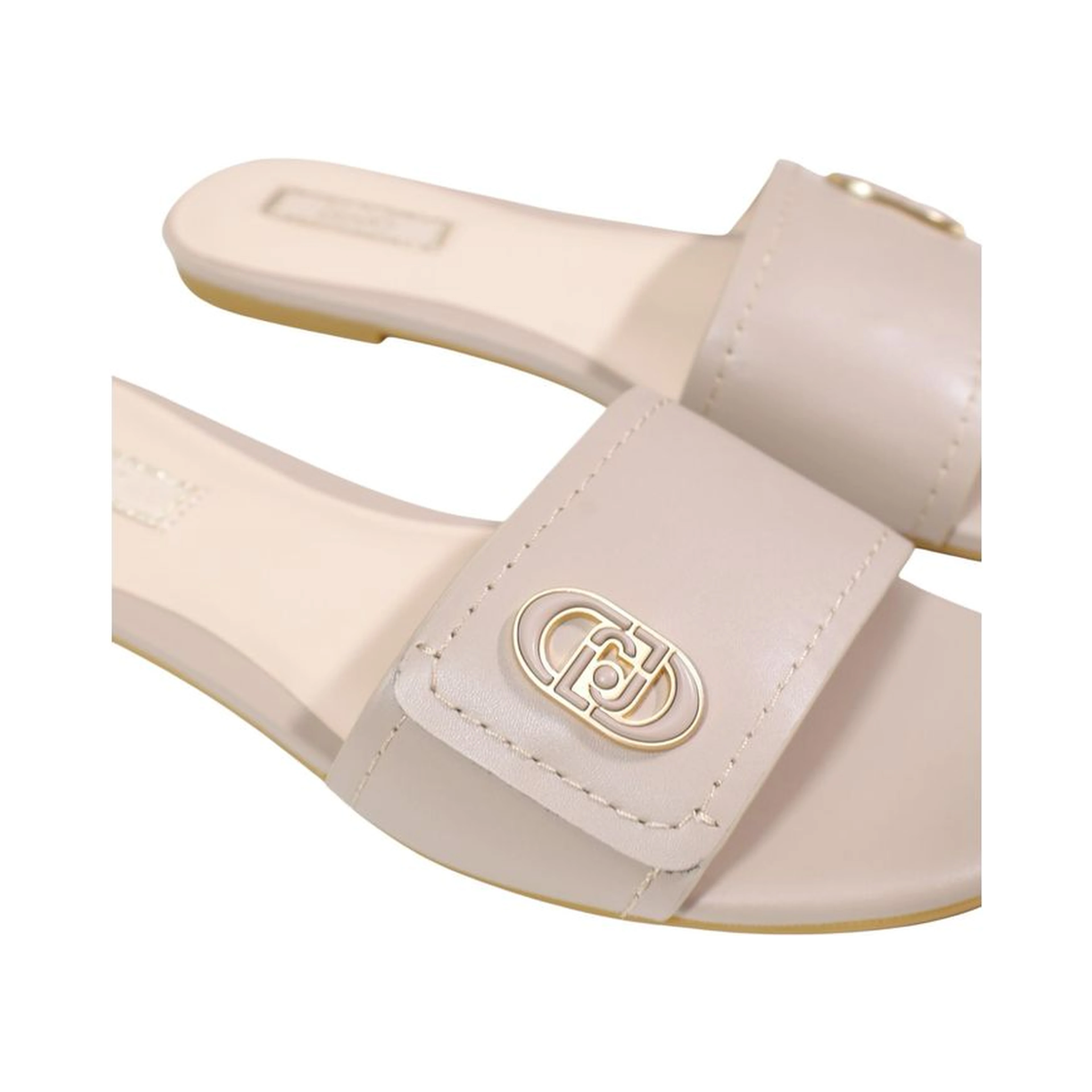 Beige Leather Flat Sandals
