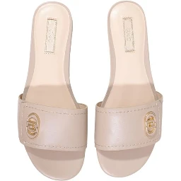 Beige Leather Flat Sandals