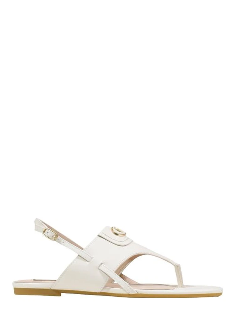 White Leather Flat Sandals