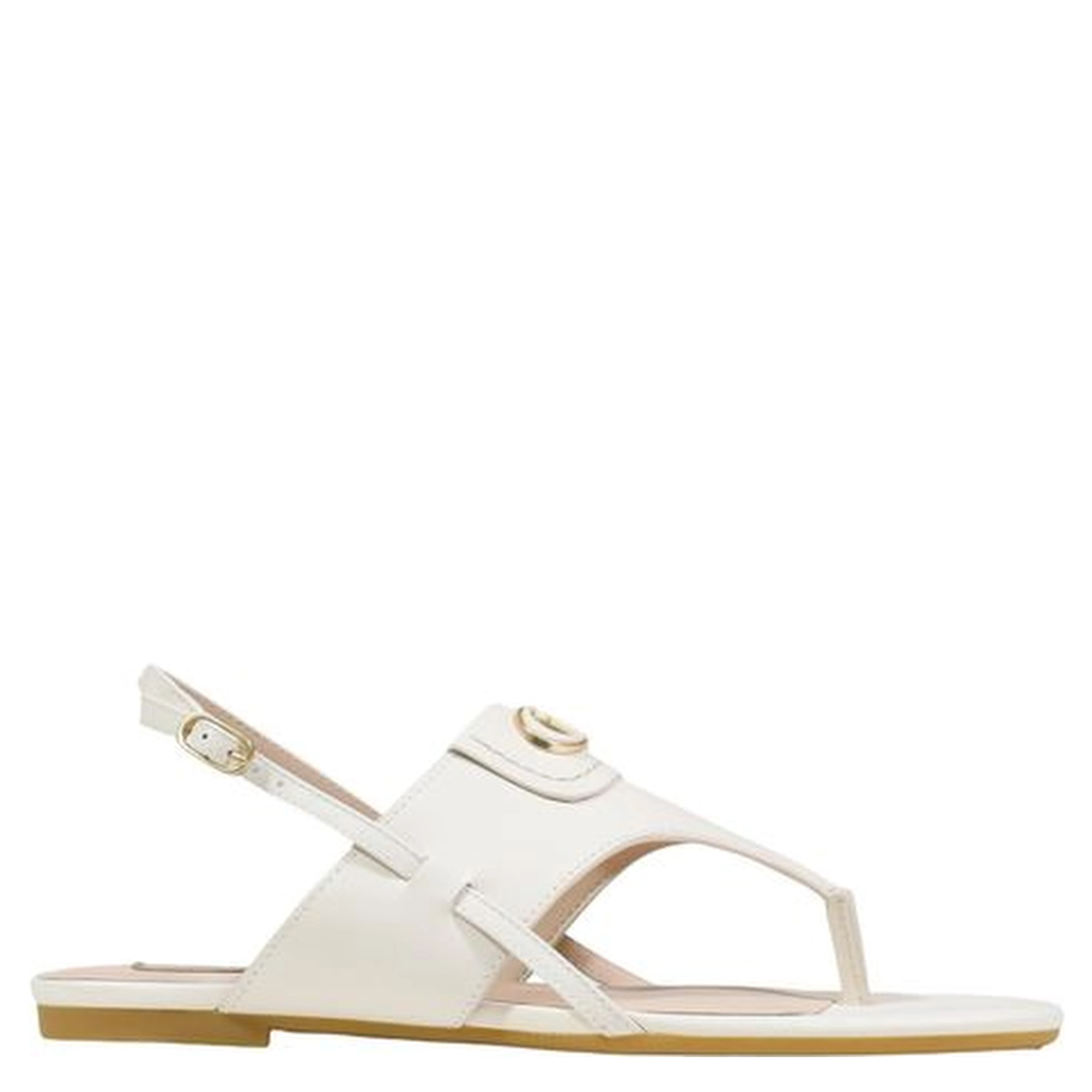 White Leather Flat Sandals