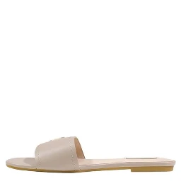 Beige Leather Flat Sandals