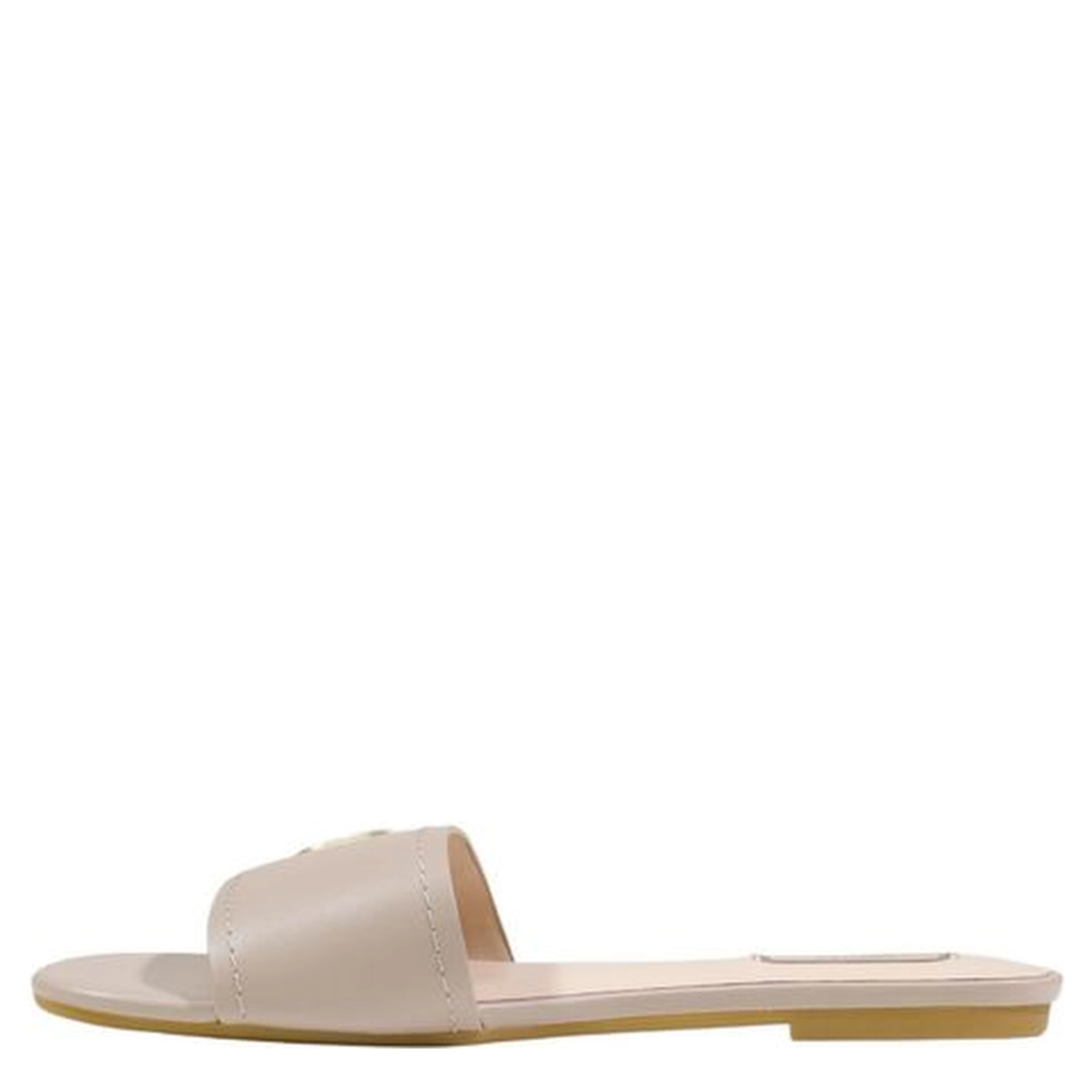 Beige Leather Flat Sandals