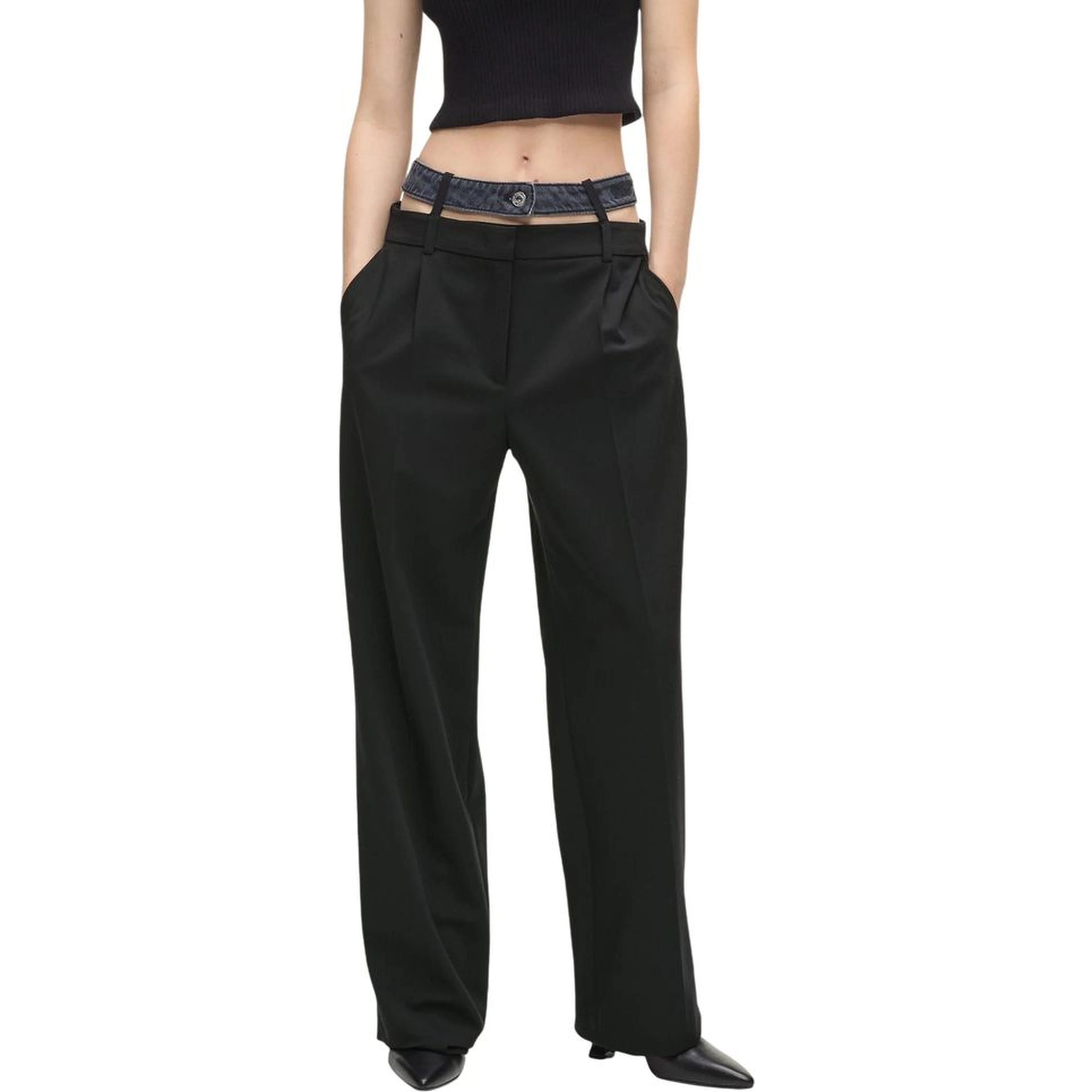 Black Polyester Casual Pants
