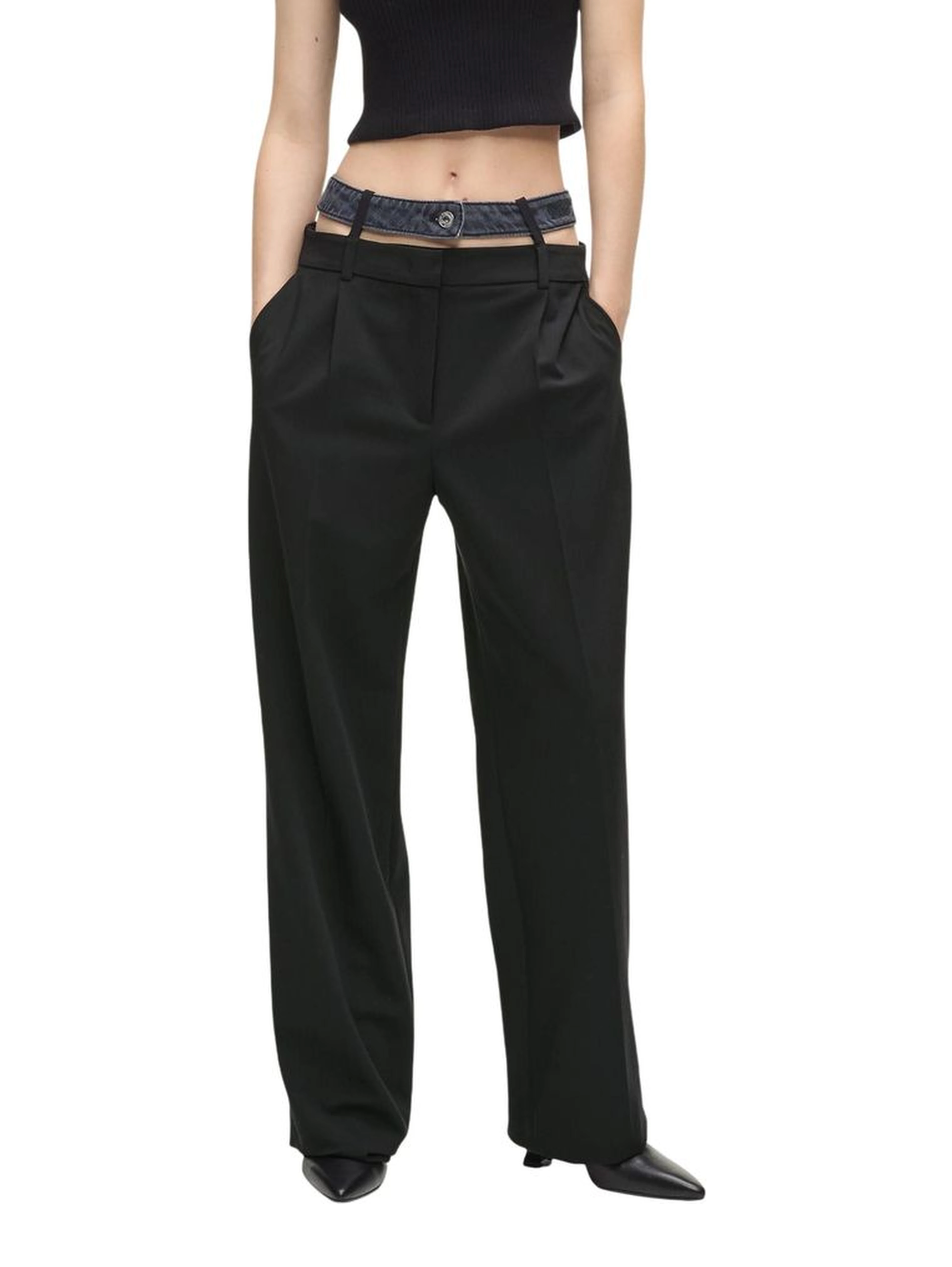 Black Polyester Casual Pants