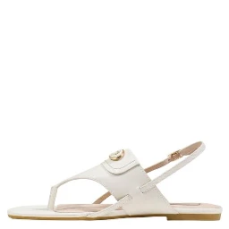 White Leather Flat Sandals