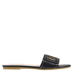Black Leather Flat Sandals