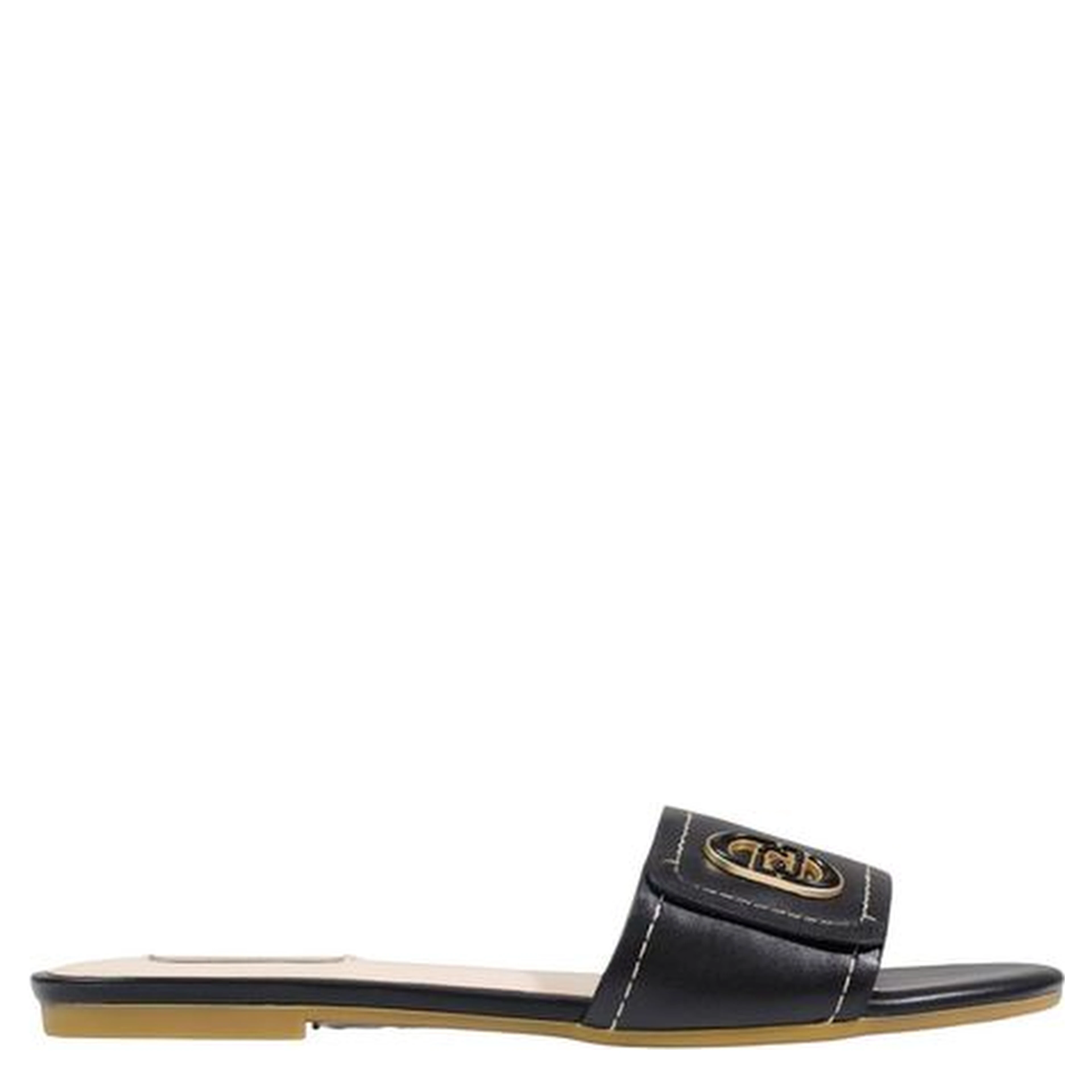 Black Leather Flat Sandals