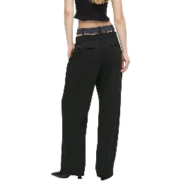 Black Polyester Casual Pants