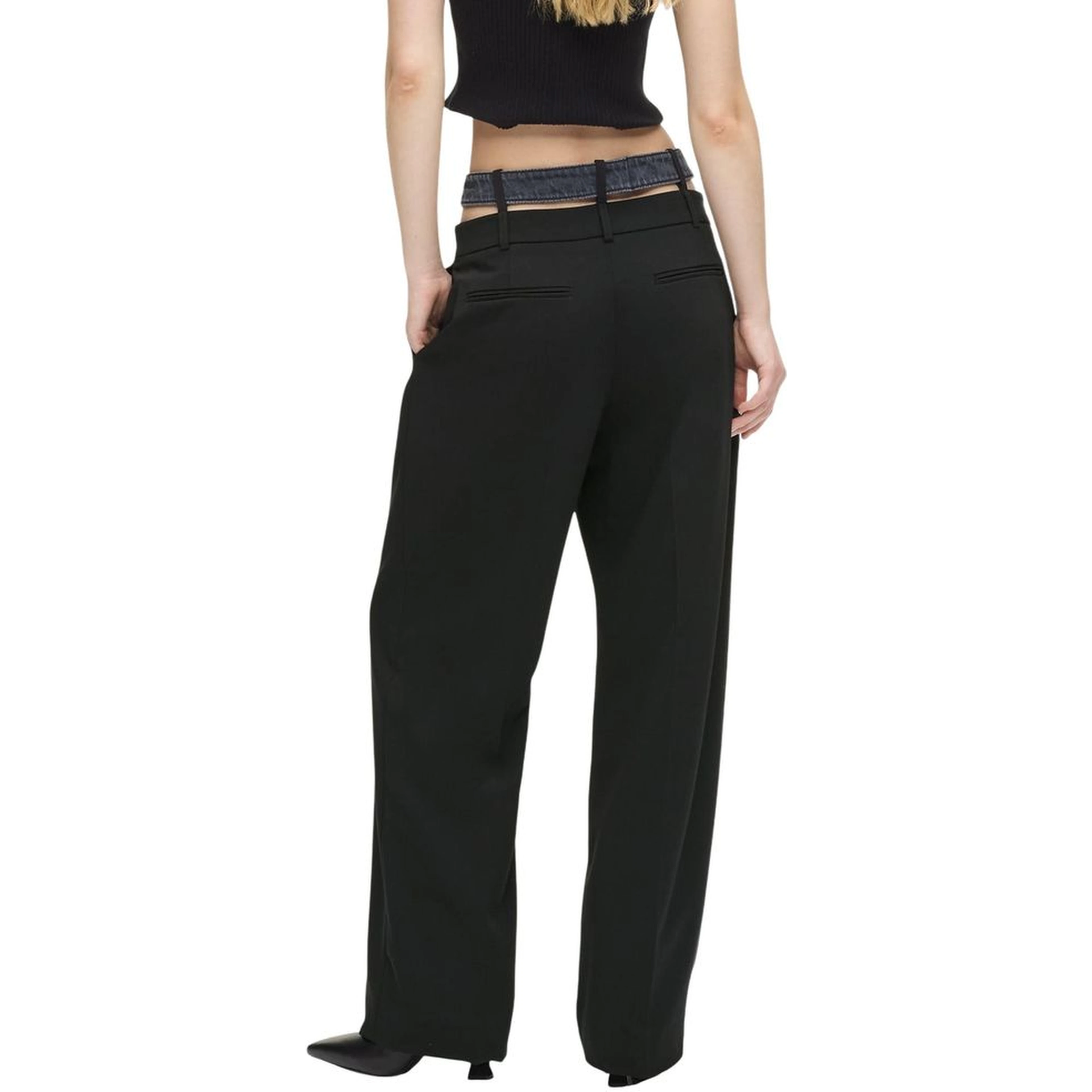 Black Polyester Casual Pants