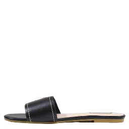 Black Leather Flat Sandals