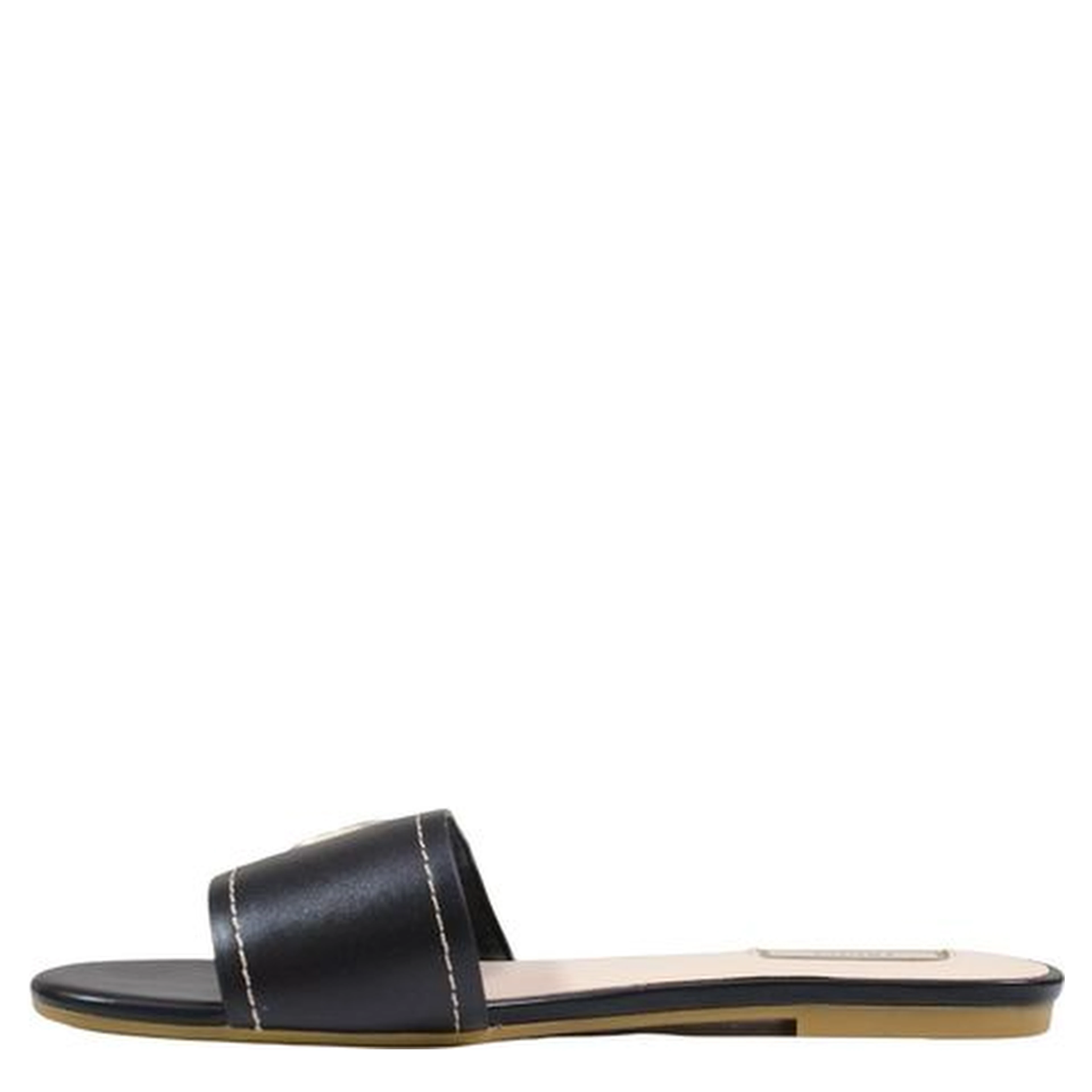 Black Leather Flat Sandals
