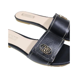 Black Leather Flat Sandals