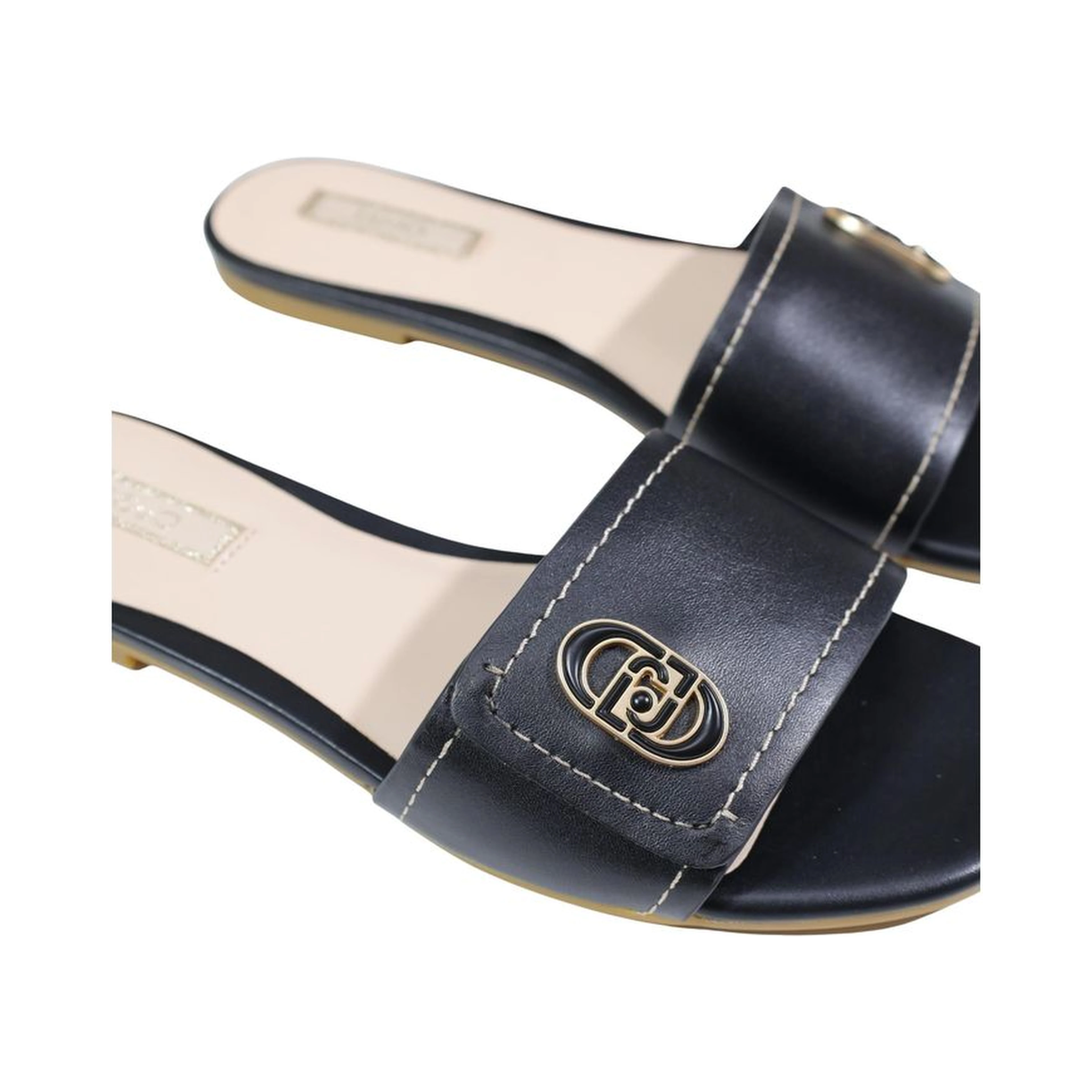 Black Leather Flat Sandals
