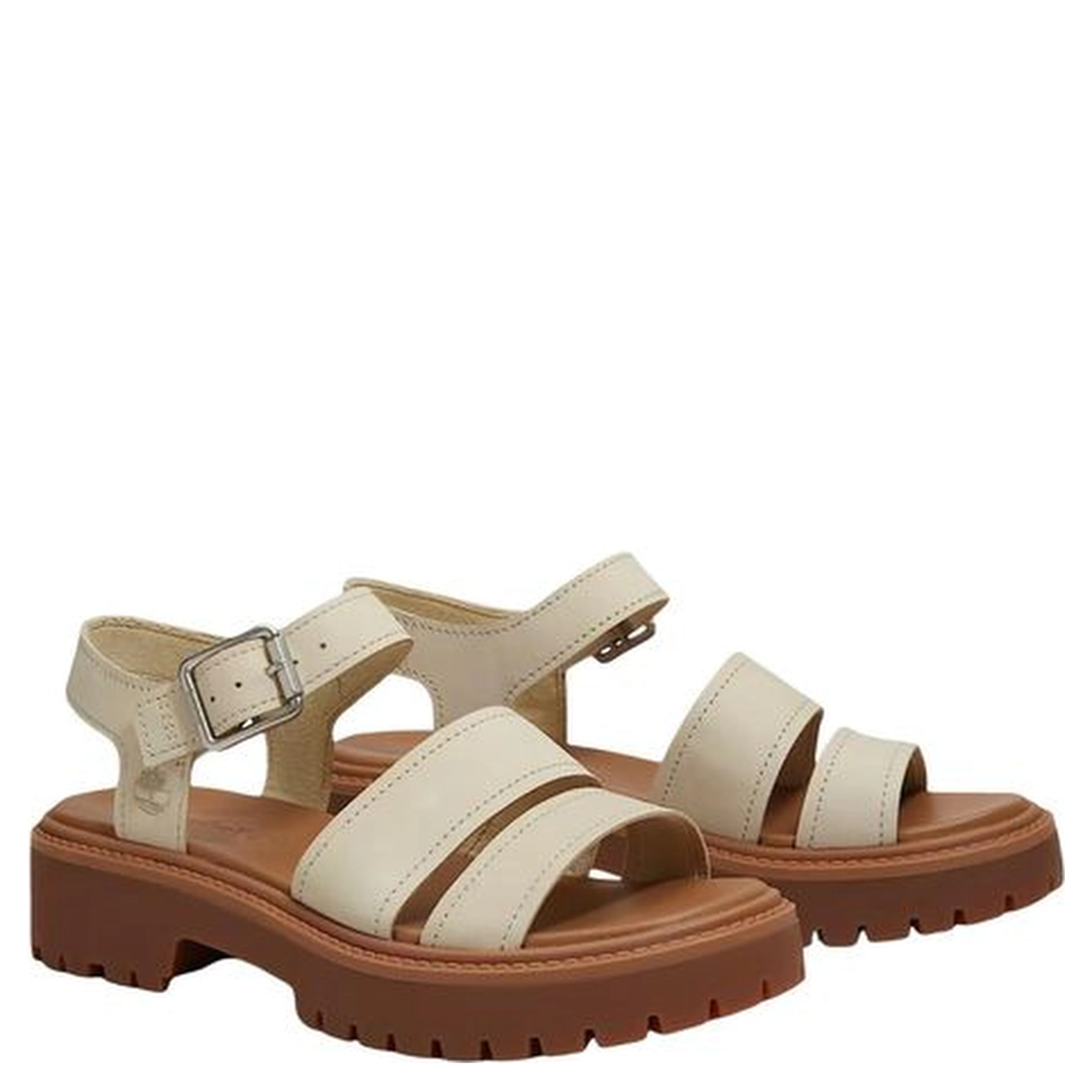 Beige Leather Platform Sandals