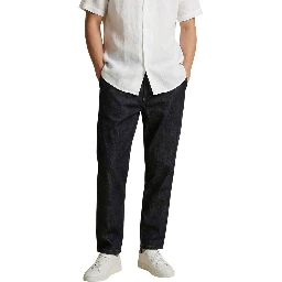 Blue Cotton Casual Pants