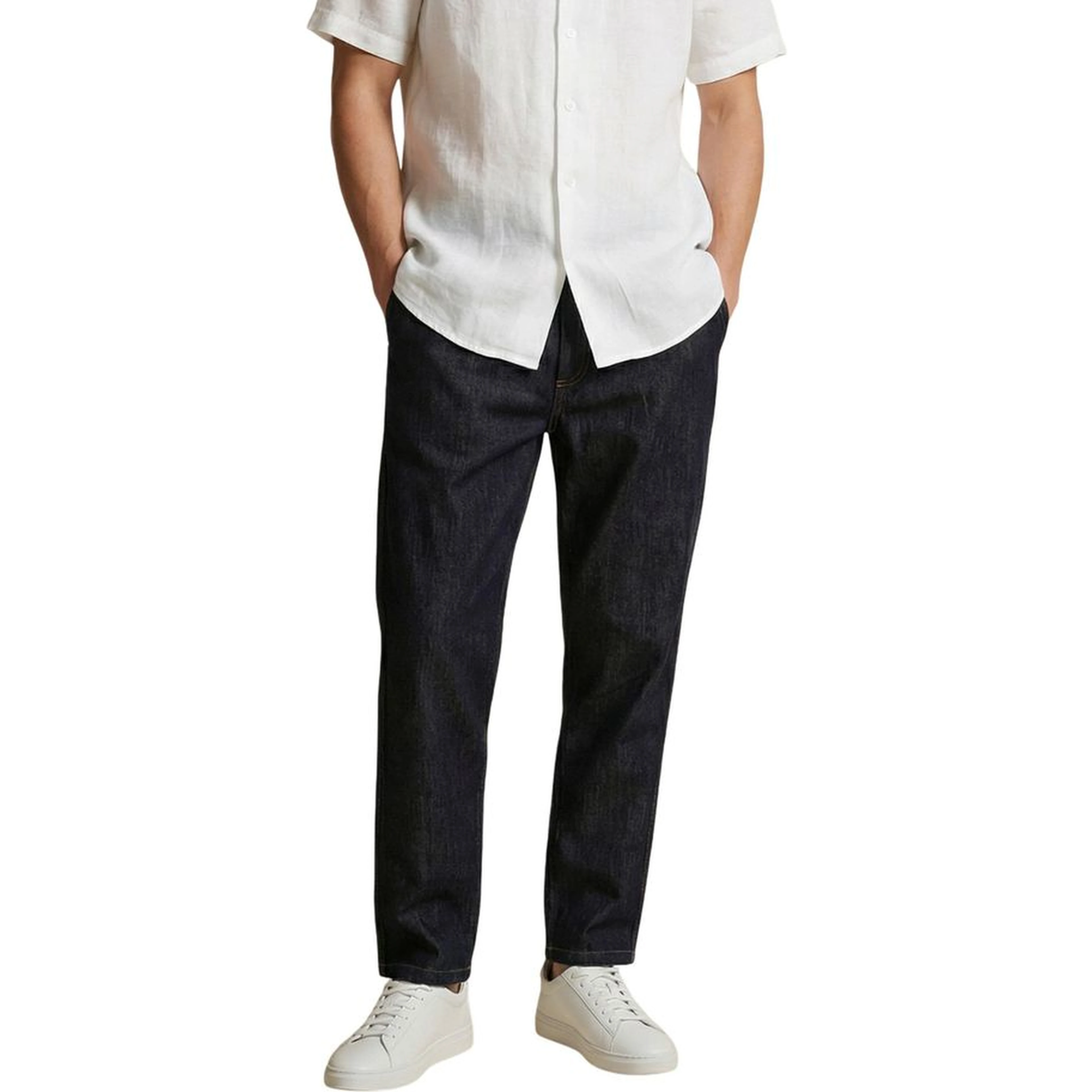 Blue Cotton Casual Pants