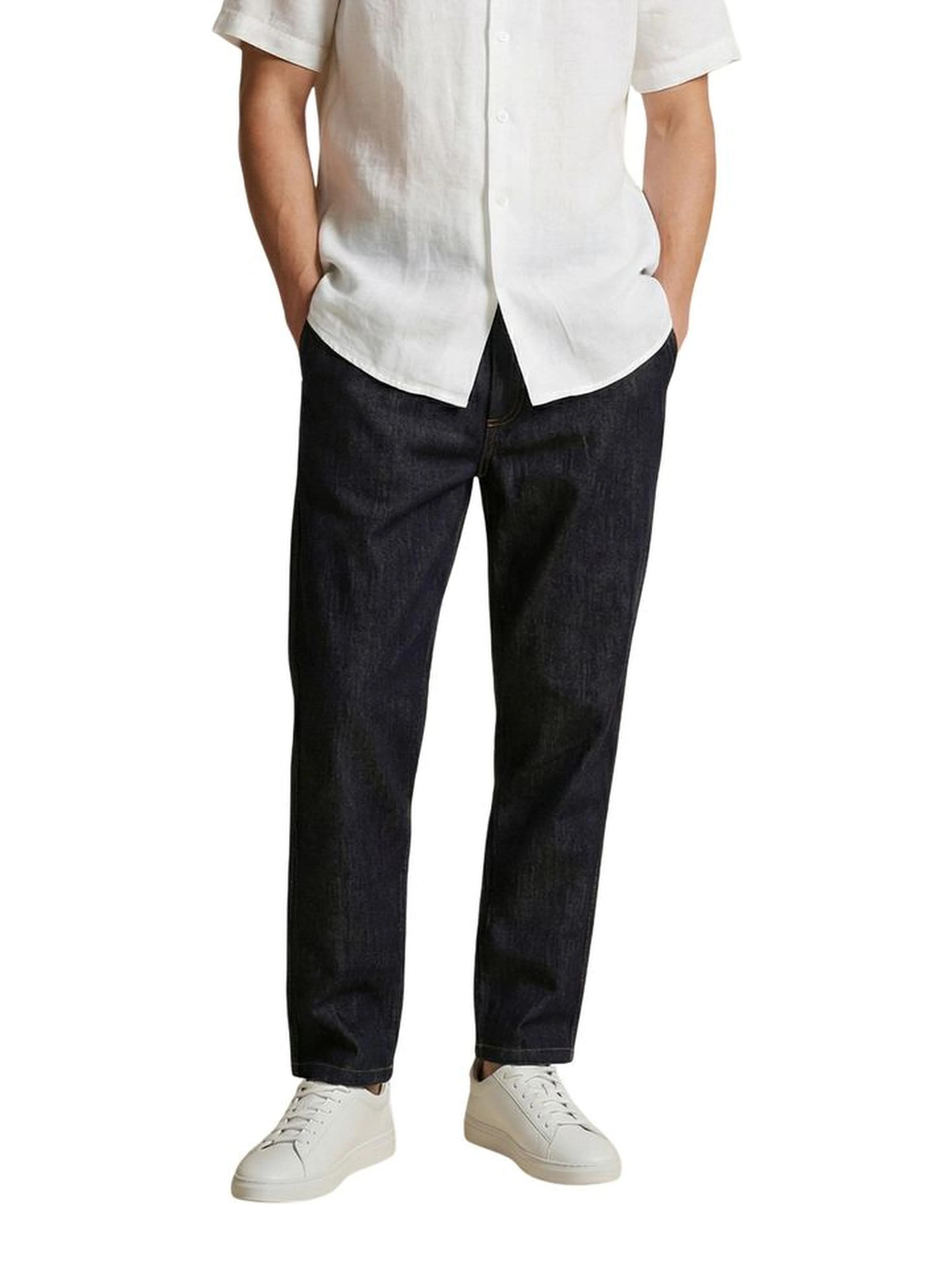 Blue Cotton Casual Pants