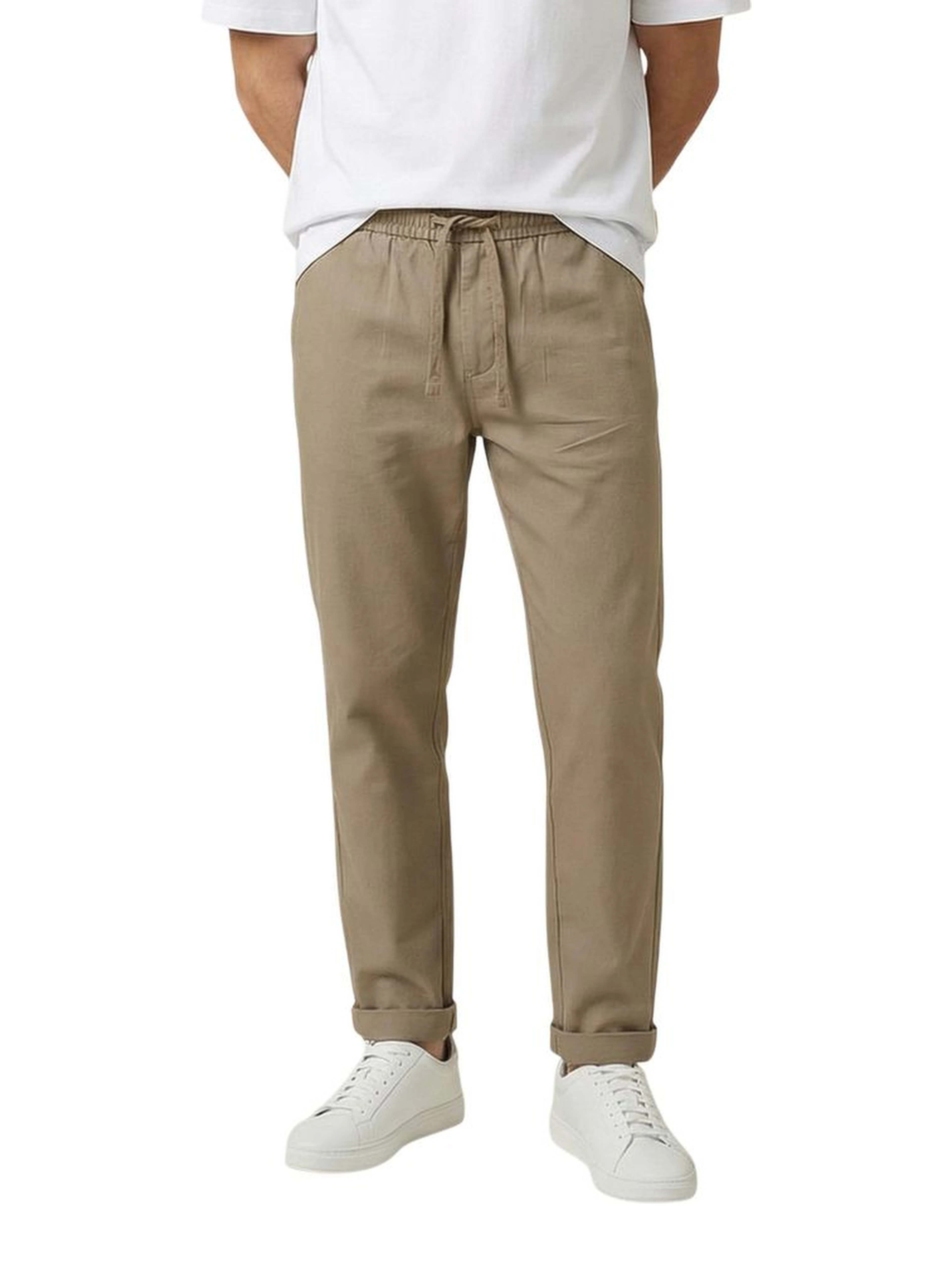 Brown Polyester Casual Pants