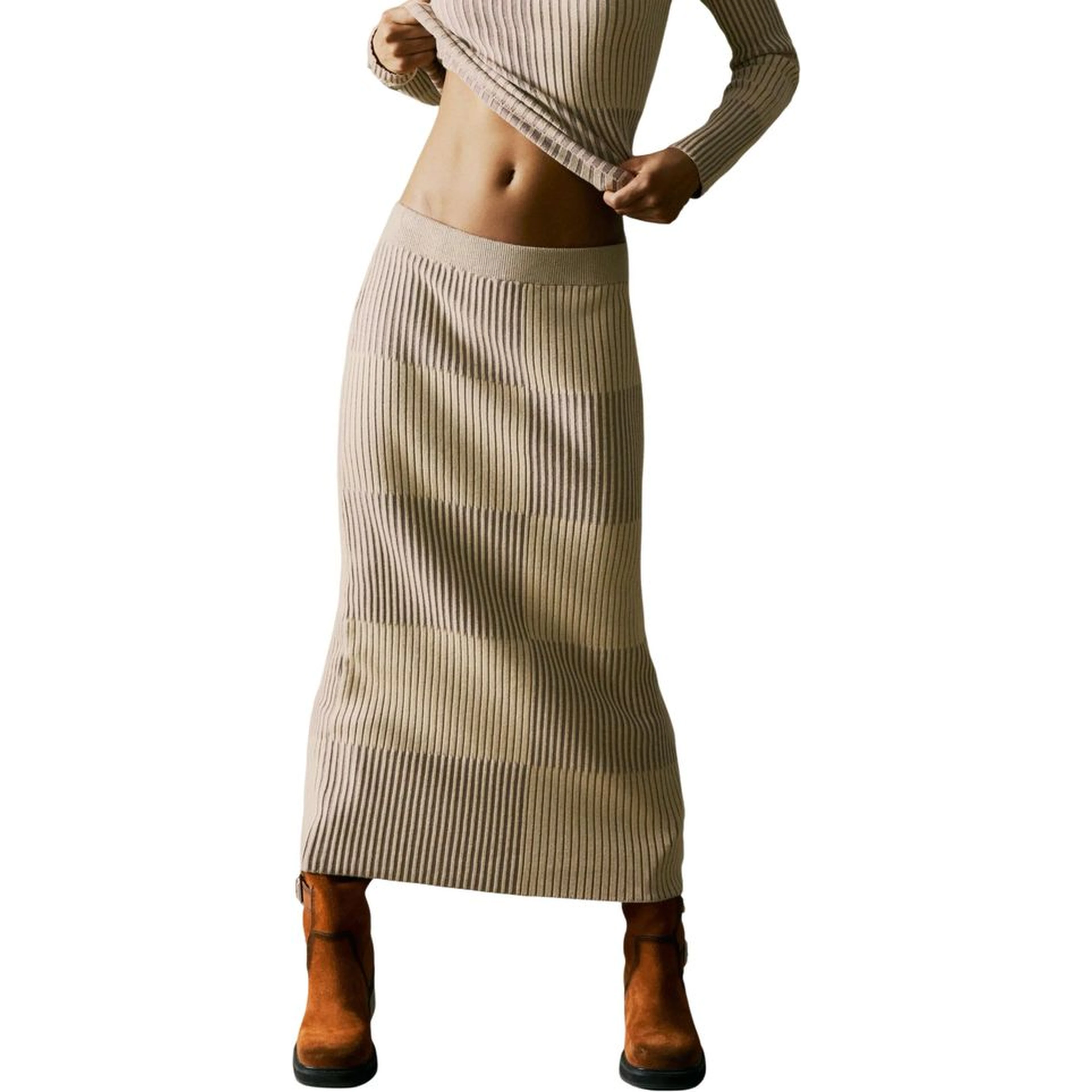 Beige Viscose Long Skirt
