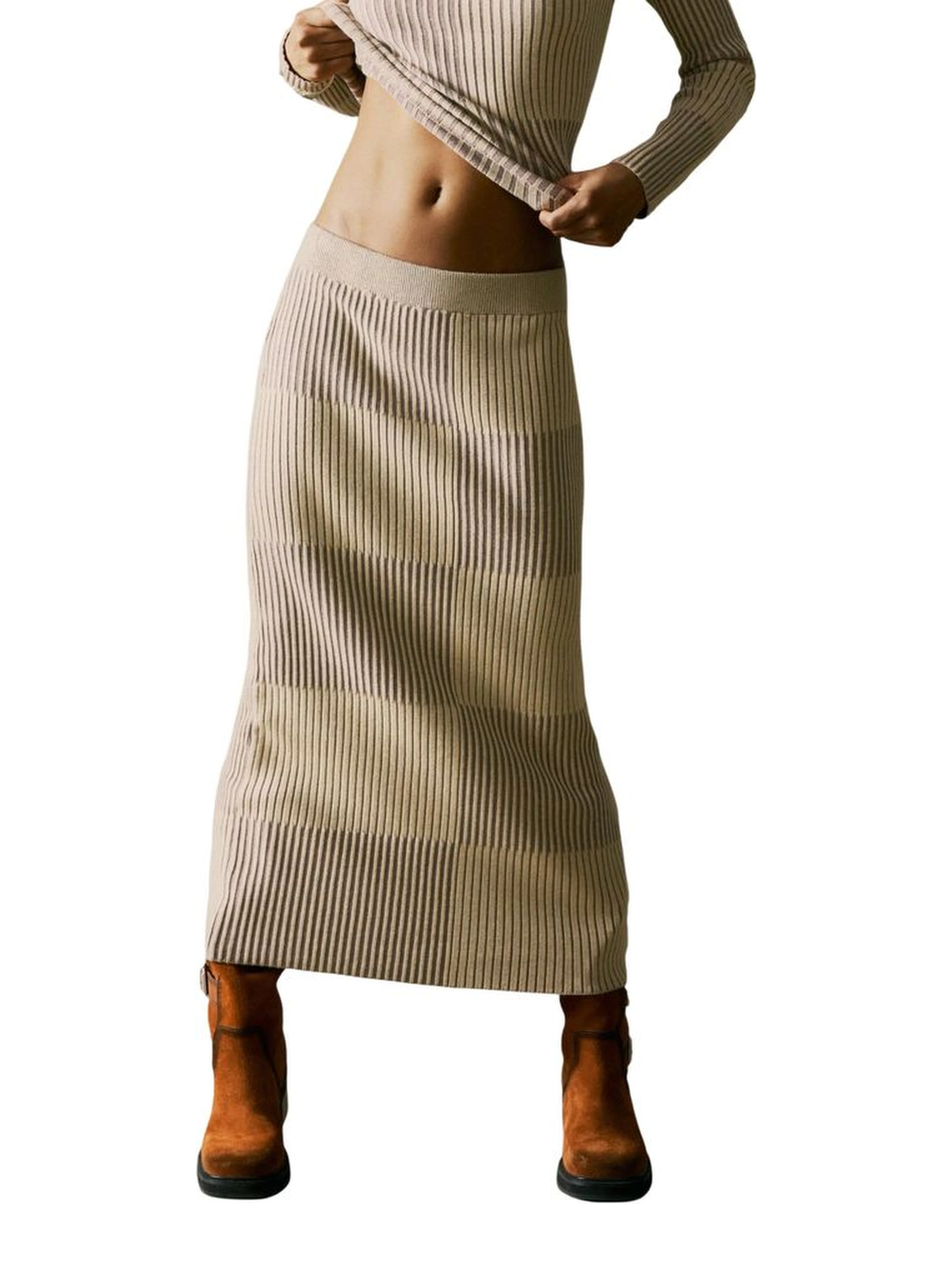 Beige Viscose Long Skirt